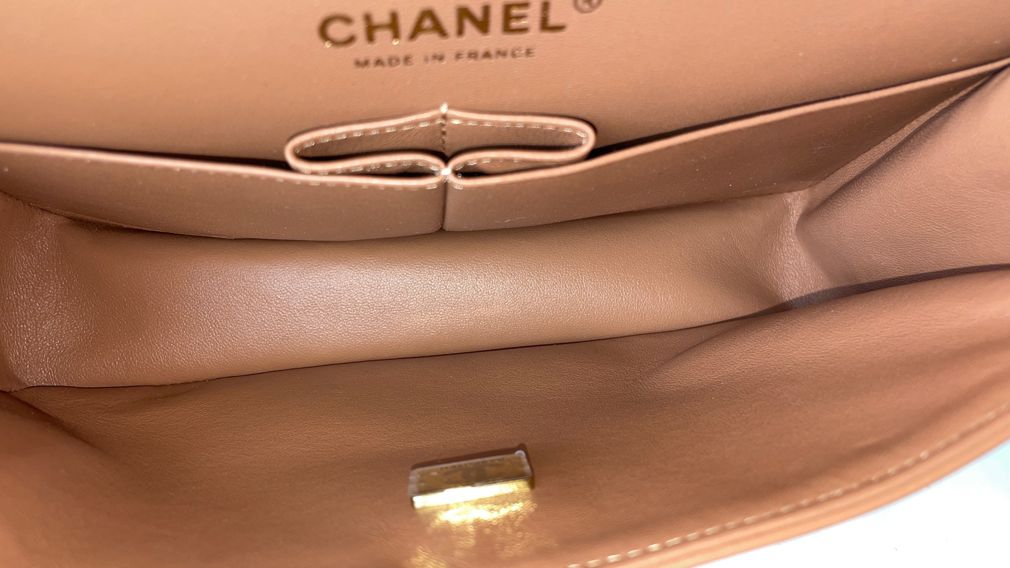 Chanel Classic Small, Caramel Brown Lambskin with Gold Hardware, Preowned  in Box WA001