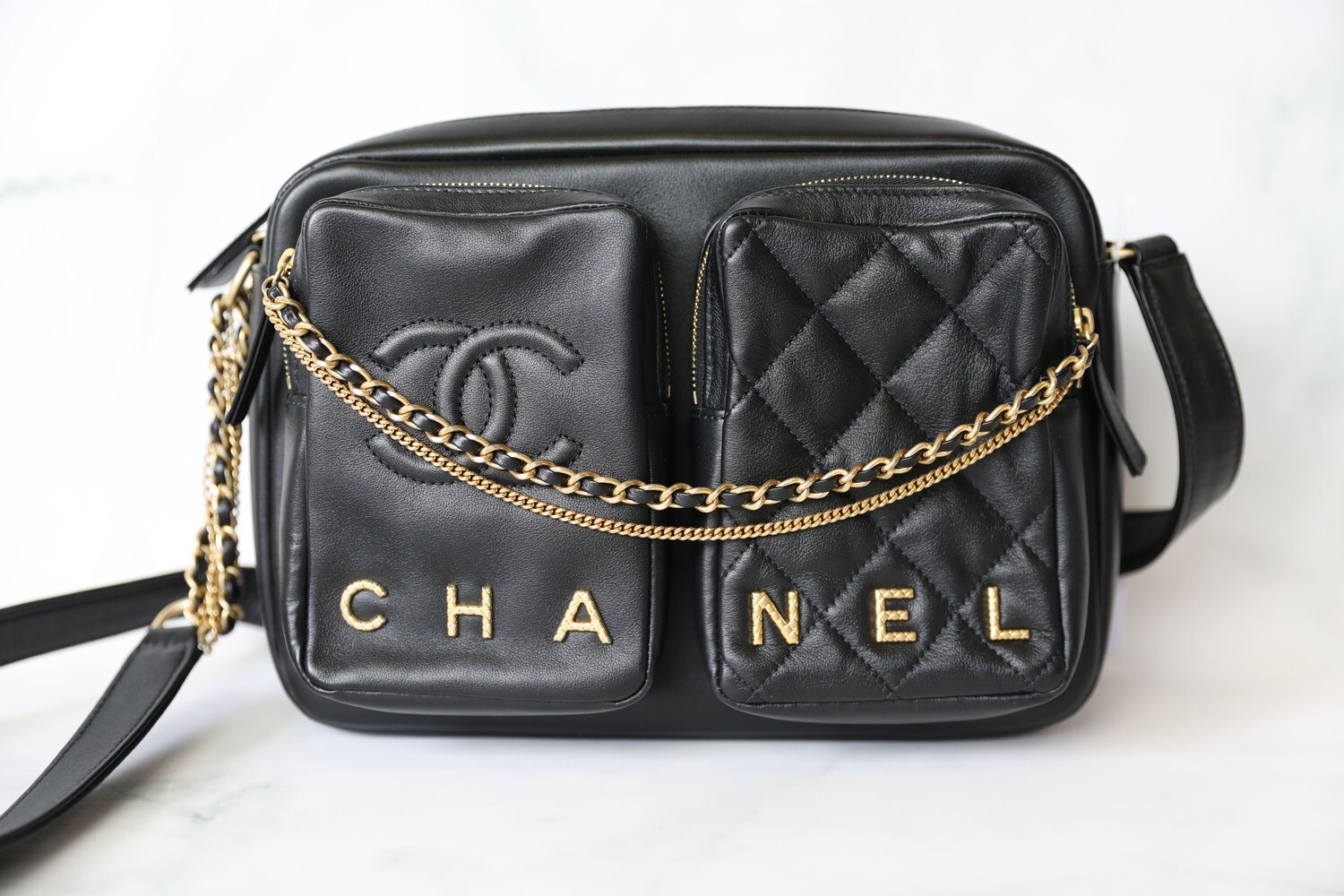 Chanel Camera Bag Large, Black Quilted Calfskin with Gold Hardware, New in  Box WA001
