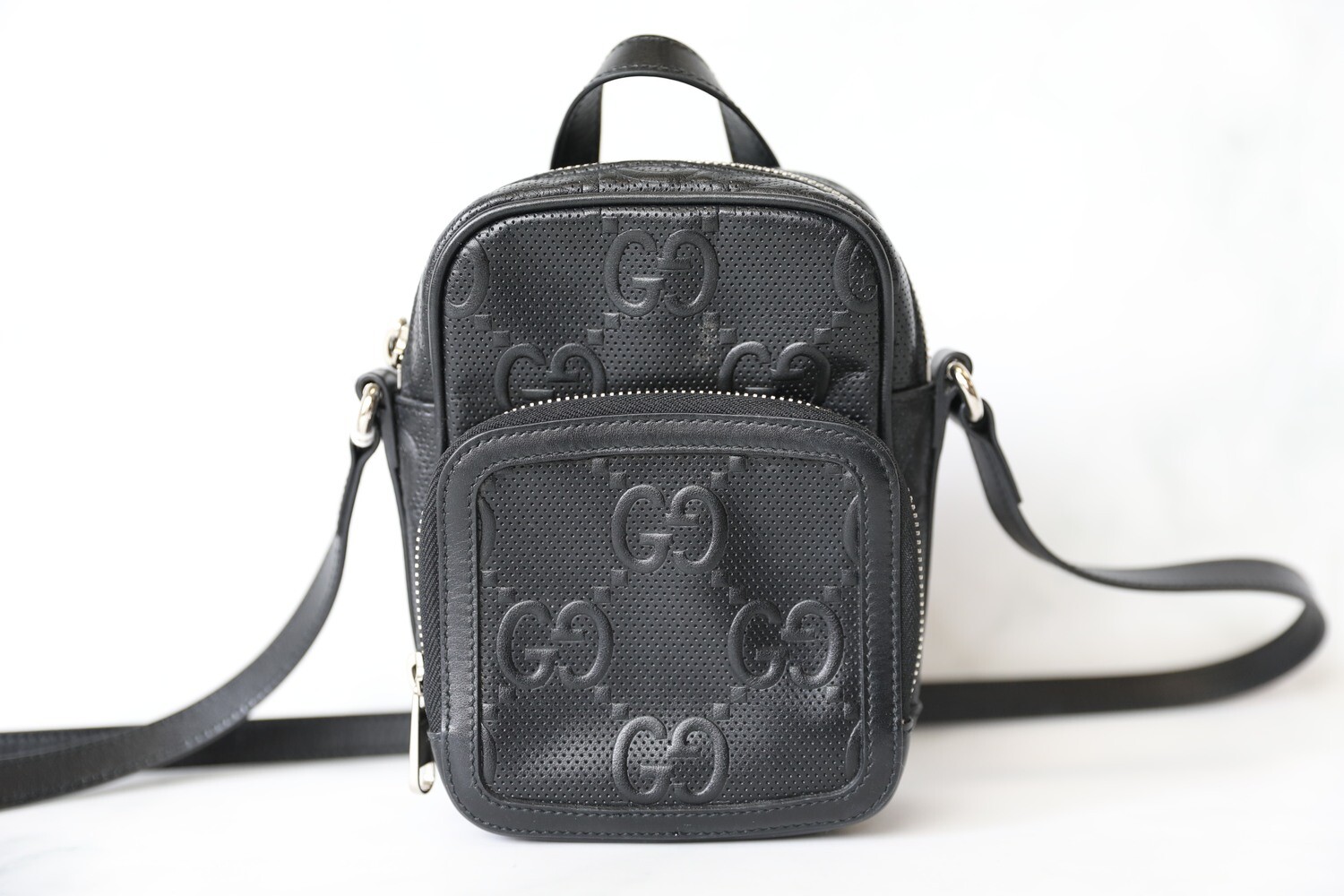 Gucci GG Embossed Mini Bag Black in Leather with Silver-tone - US