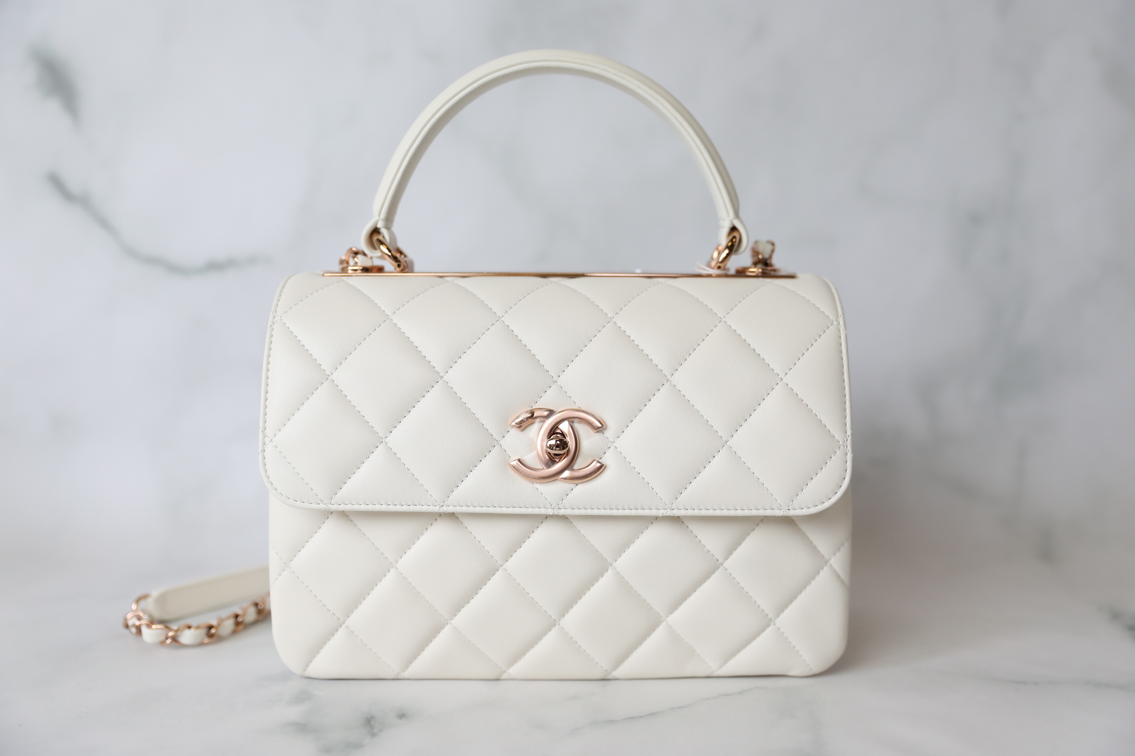 Chanel Trendy Small, White Lambskin with Rose Gold Hardware