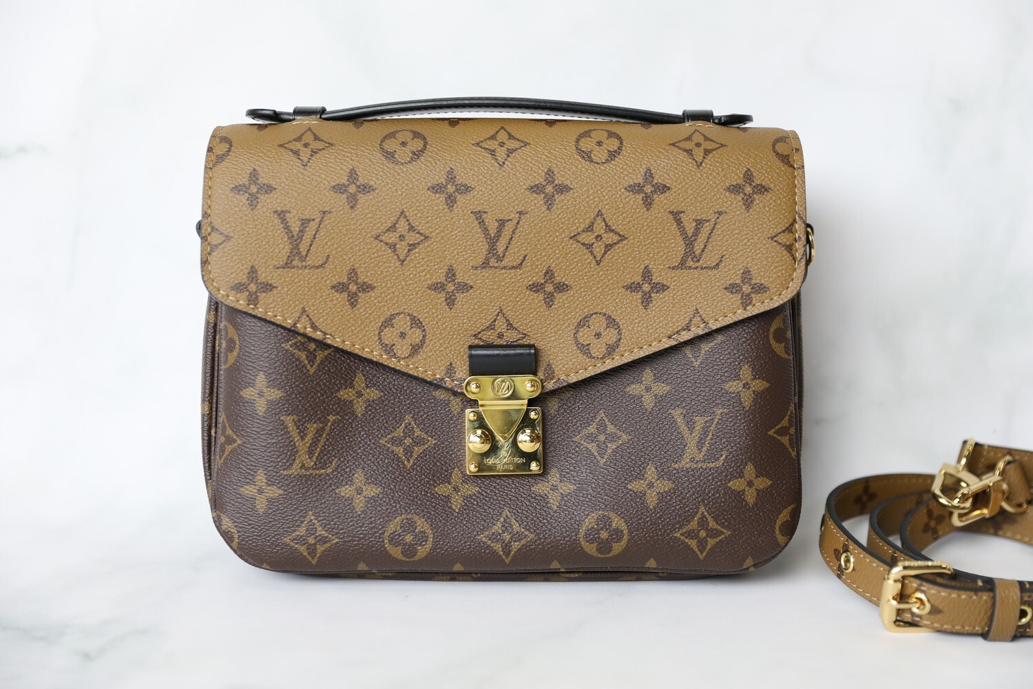 Louis Vuitton Pochette Metis, Reverse Monogram, Preowned in Box