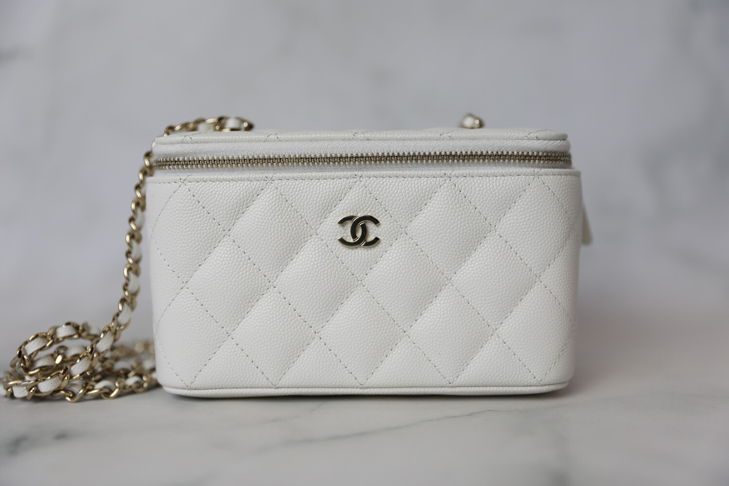 Chanel Vanity with Chain Small White Caviar with Gold Hardware New in Box WA001 Julia Rose Boston Shop