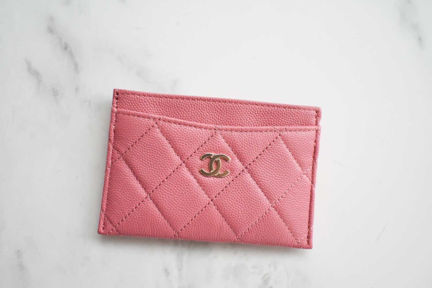 Chanel SLG Flat Cardholder, 22A Pink Caviar Leather with Gold Hardware, New in Box GA001