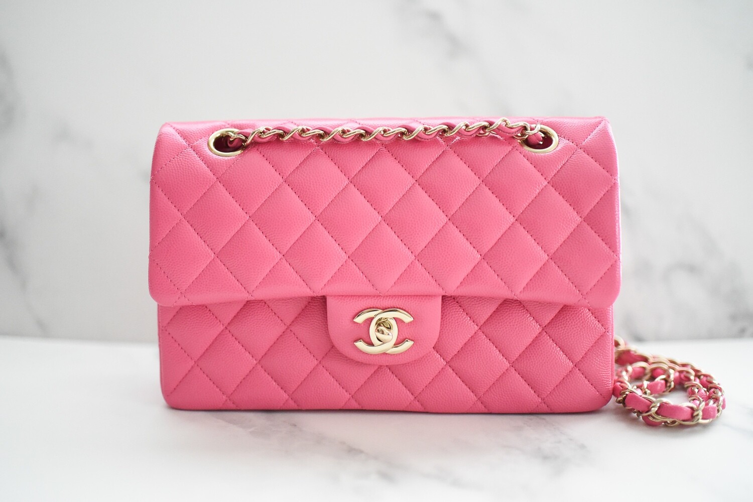 Chanel Classic Small Double Flap Pink Caviar Leather, Gold Hardware,  Preowned in Box GA001