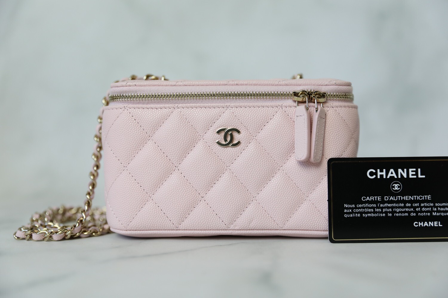 Chanel Round Vanity with Chain, Pink Caviar with Gold Hardware, New in Box  GA001