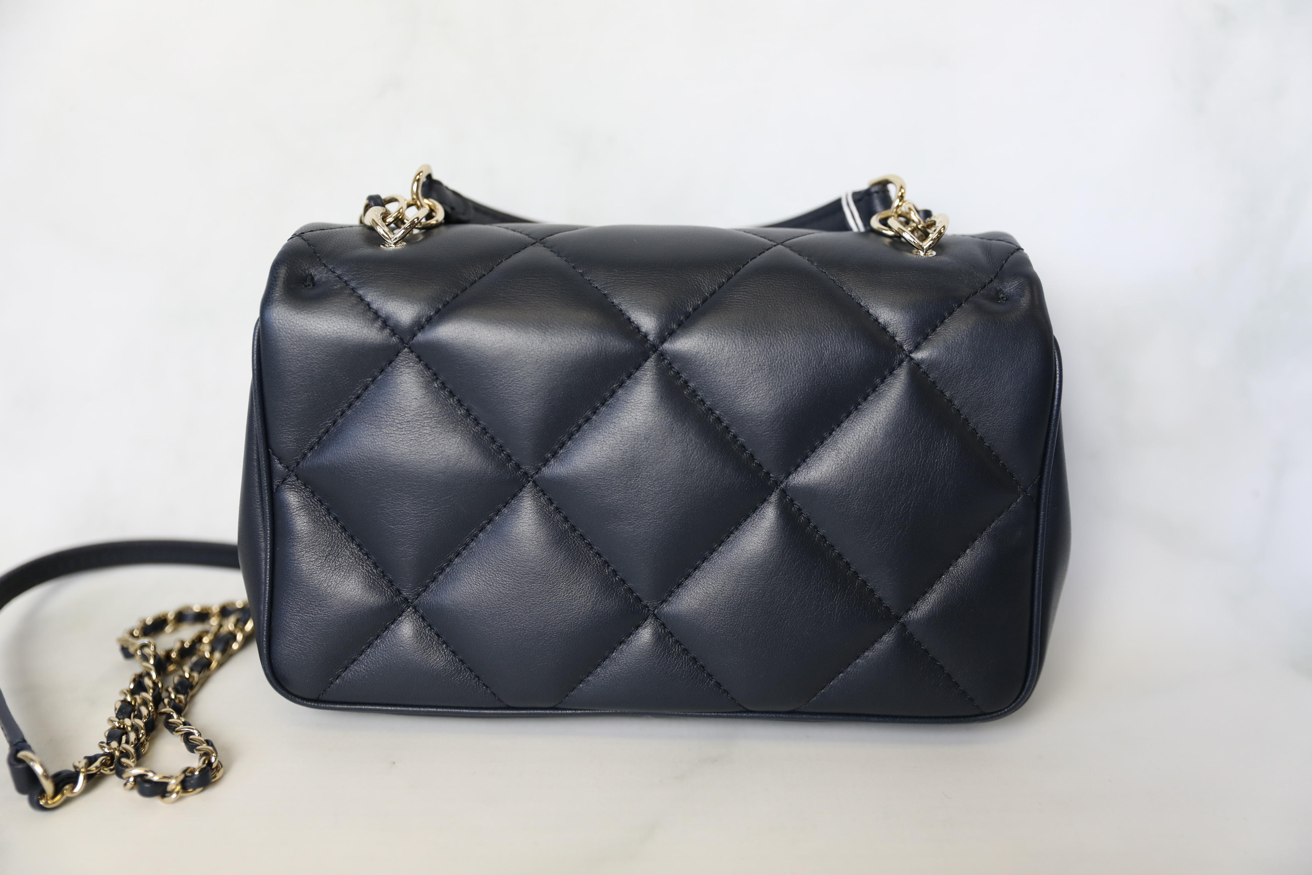 Chanel Easy Carry Flap Small, Navy with Gold Hardware, Preowned in