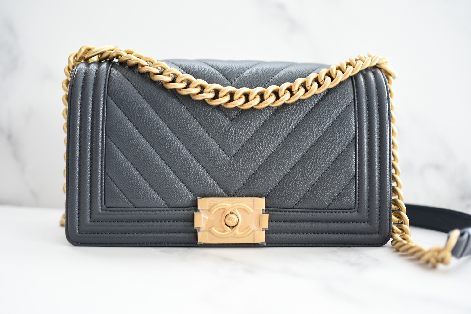 Chanel Charcoal Medium Boy Flap Bag  Otra Vez Couture Consignment