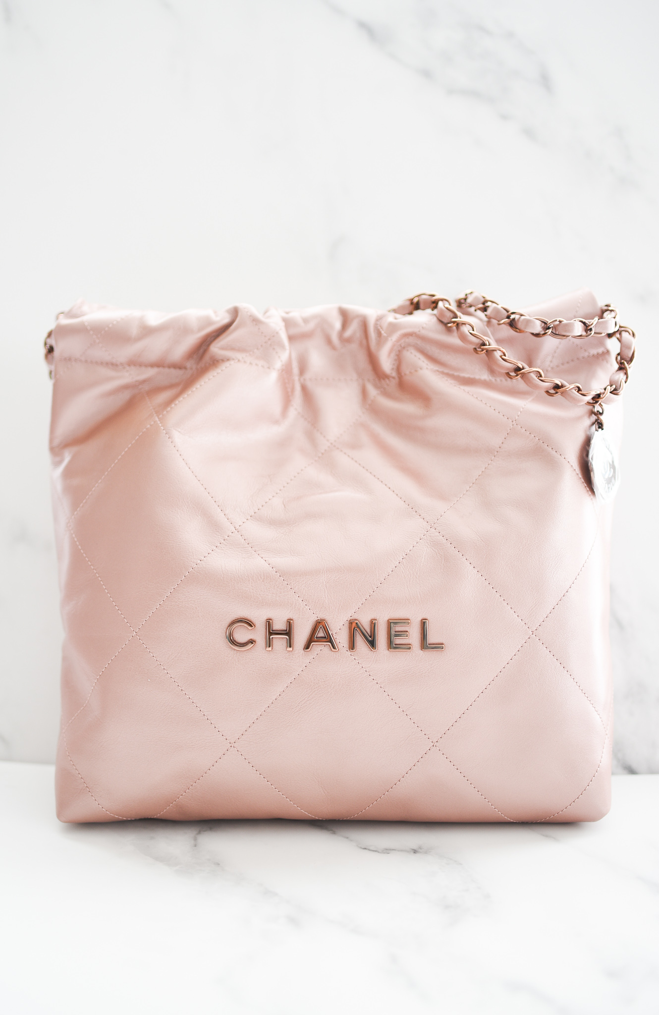 Chanel 22 Small Quilted Hobo Tote, Rose Gold Calfskin with Gold Hardware,  New in Box GA001 - Julia Rose Boston