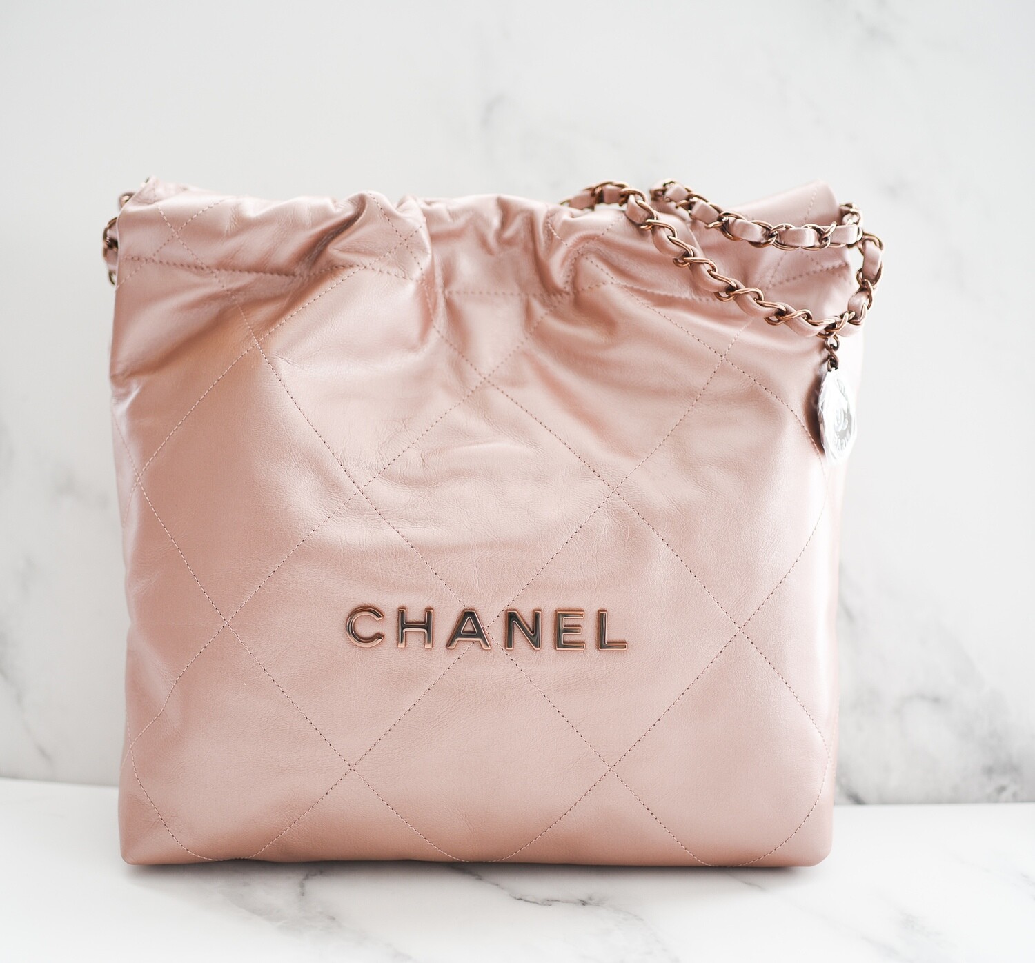 Chanel 22 Small Quilted Hobo Tote, Rose Gold Calfskin with Gold Hardware,  New in Box GA001 - Julia Rose Boston