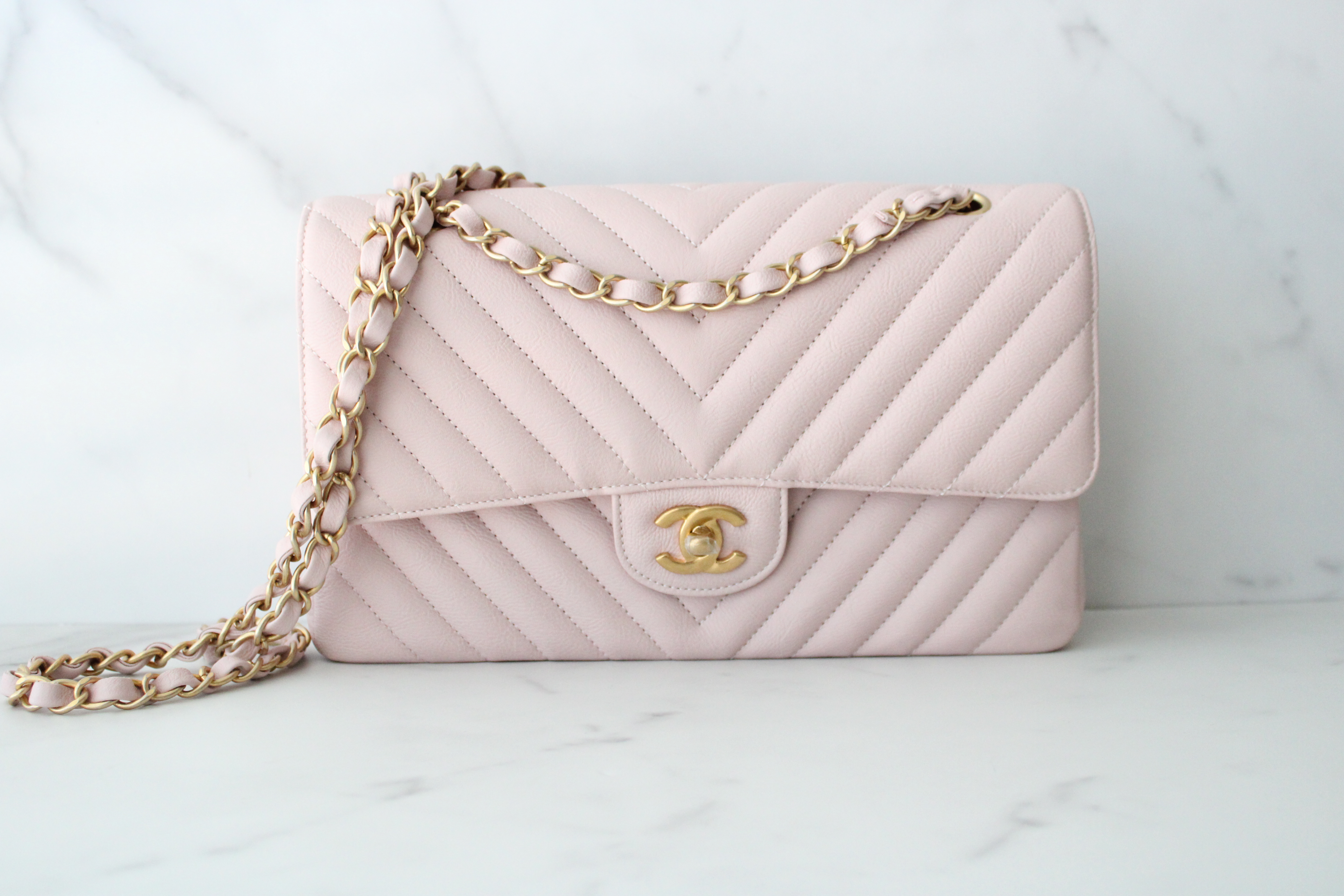 Chanel Classic Medium Double Flap, 17c Light Pink Calfskin Leather