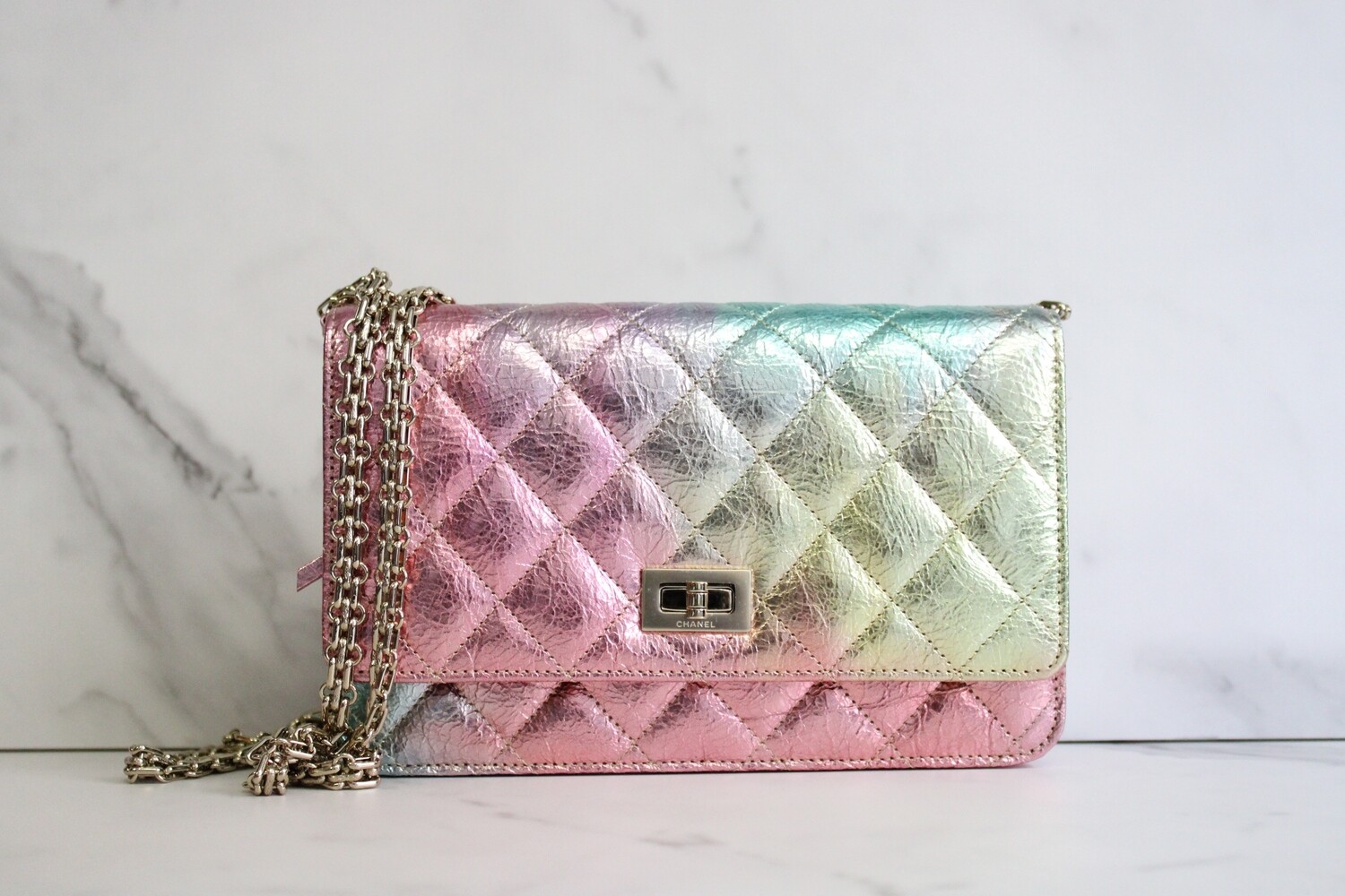 Chanel Wallet On Chain Reissue, Rainbow Calfskin Leather with Gold