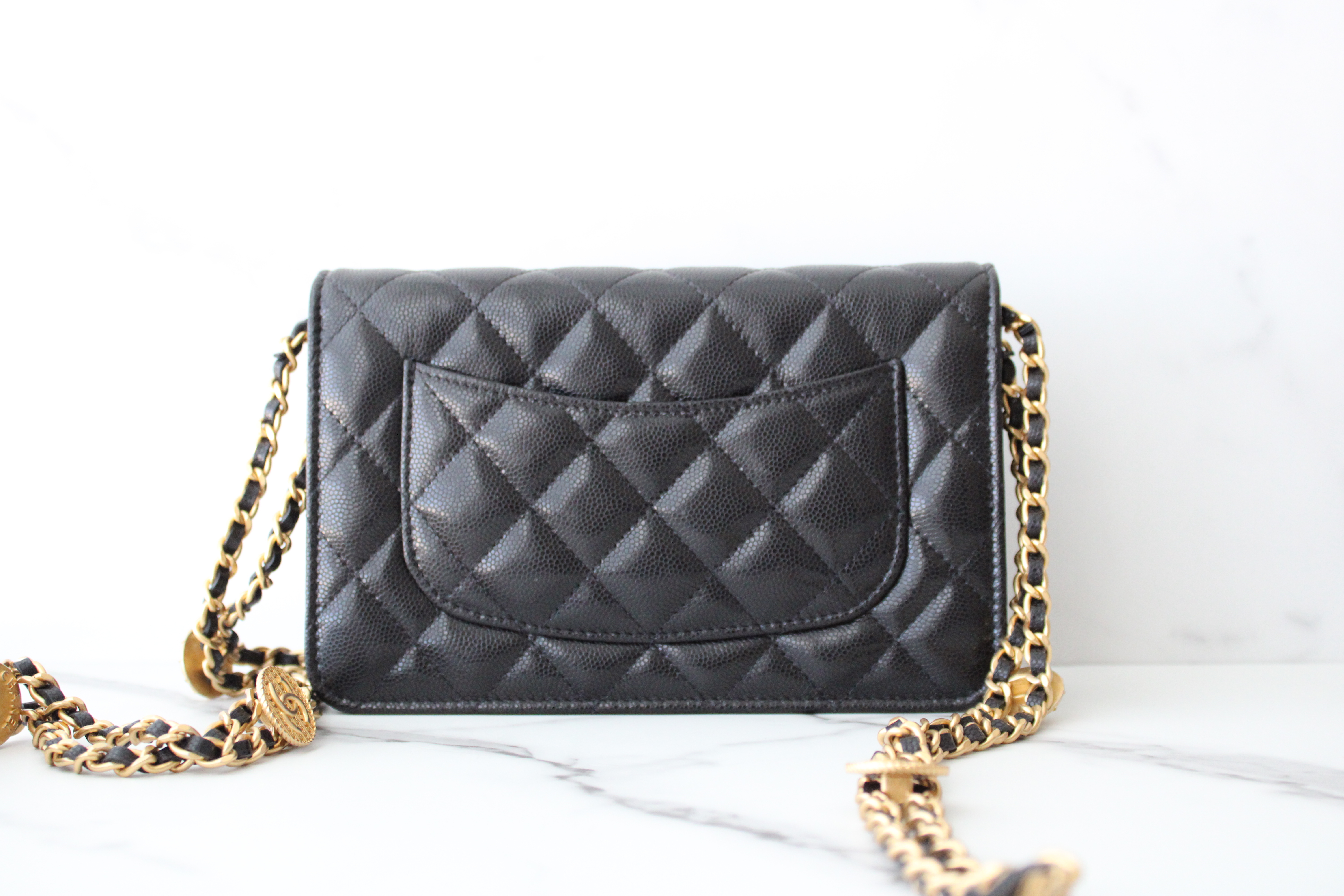 j70 CHANEL Authentic Caviar Wallet On Chain WOC Double Zip Chain