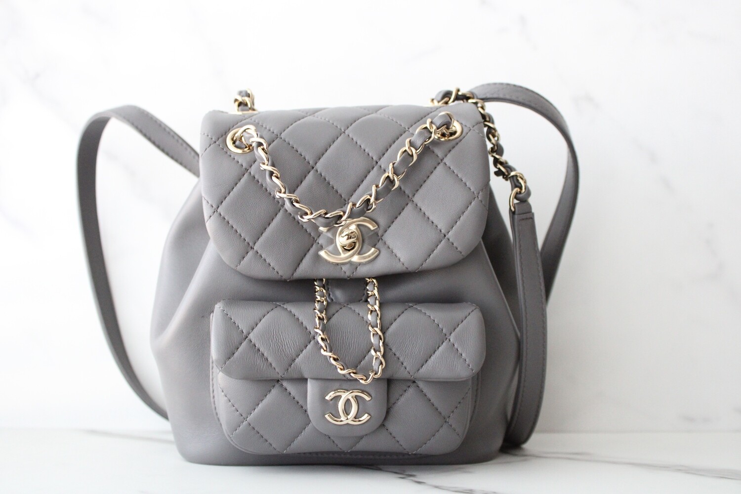 * BOSTON Chanel Backpack, 22A Dark Grey Lambskin Leather, New in Box