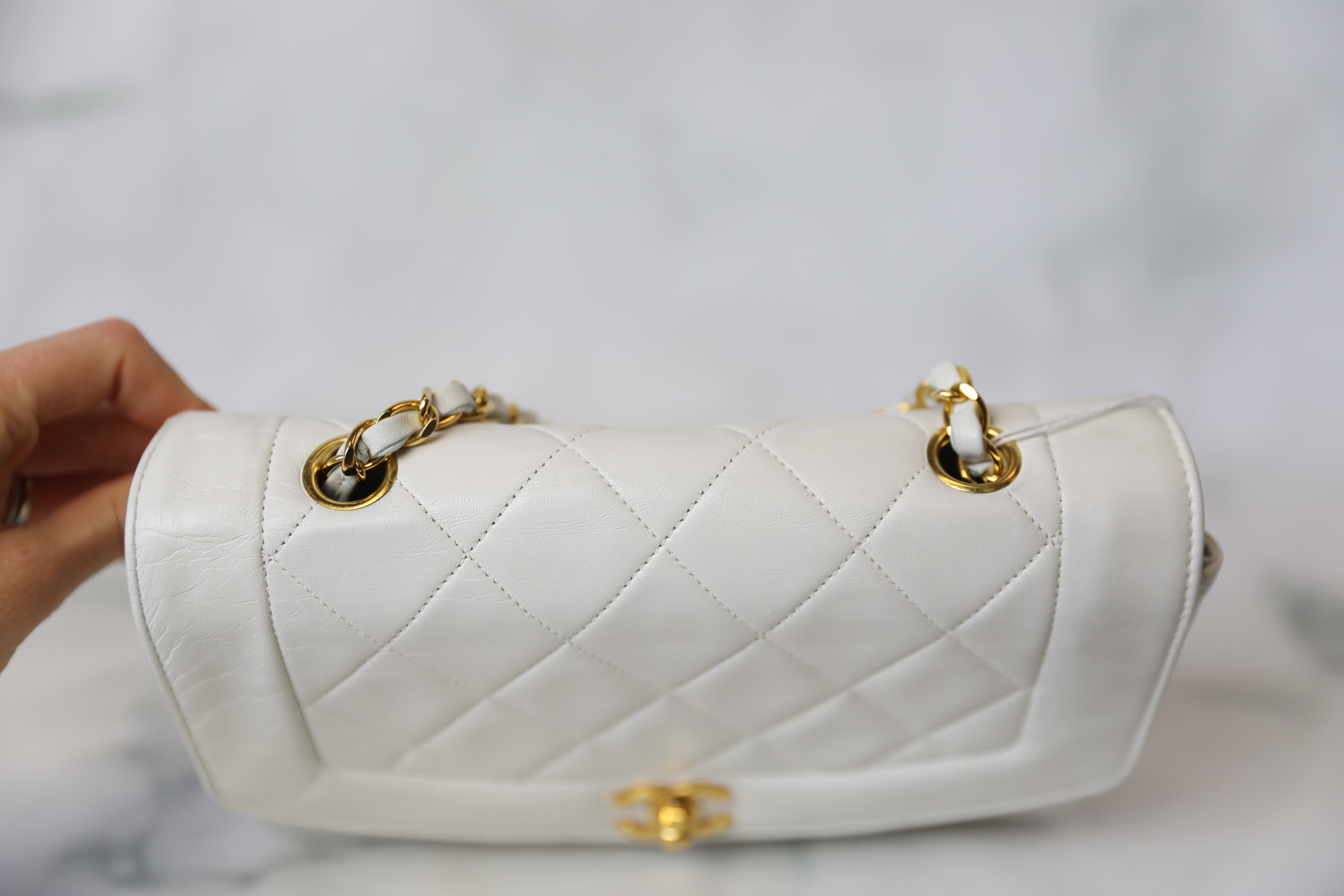 Chanel Diana, White Lambskin with Gold Hardware, Preowned In Dustbag WA001  - Julia Rose Boston