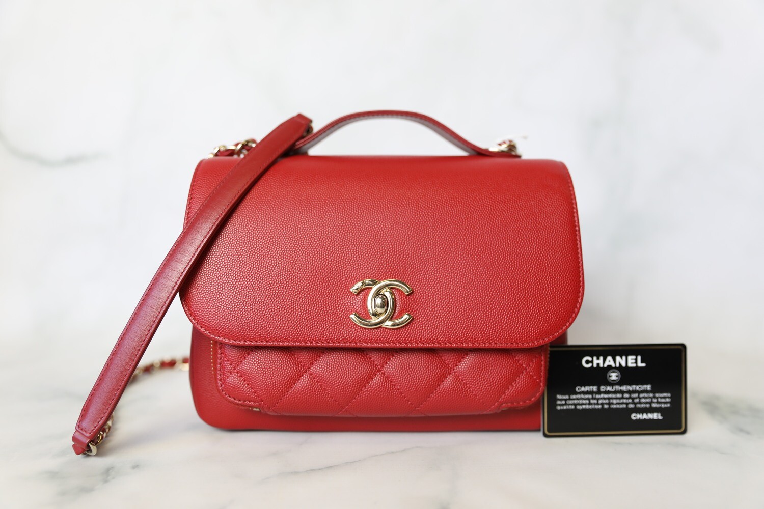Chanel Business Affinity Medium, Red Caviar with Gold Hardware, Preowned in Dustbag WA001