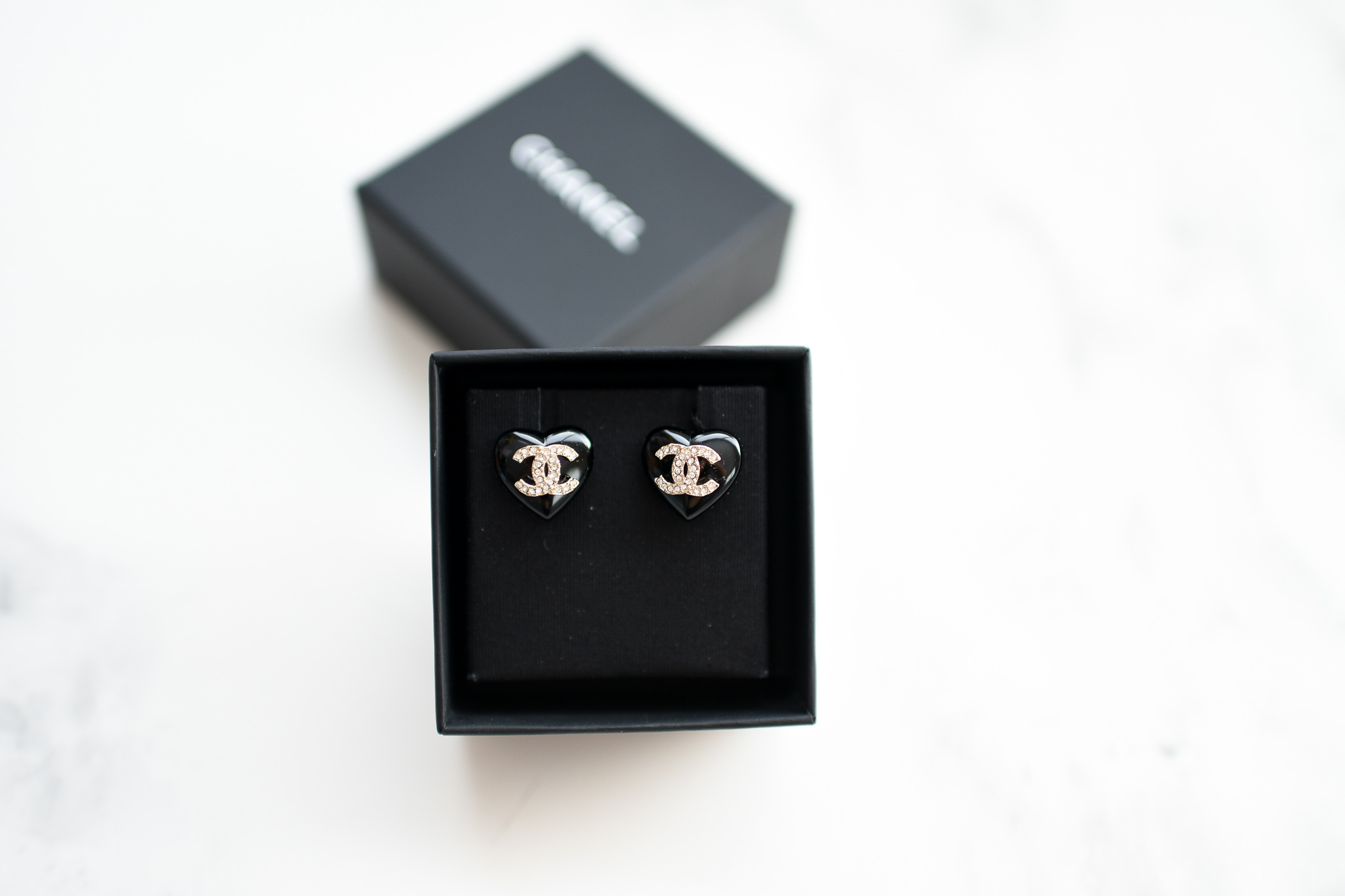 Chanel CC Heart Earrings in Black with Rhinstones, New in Box GA001 - Julia  Rose Boston