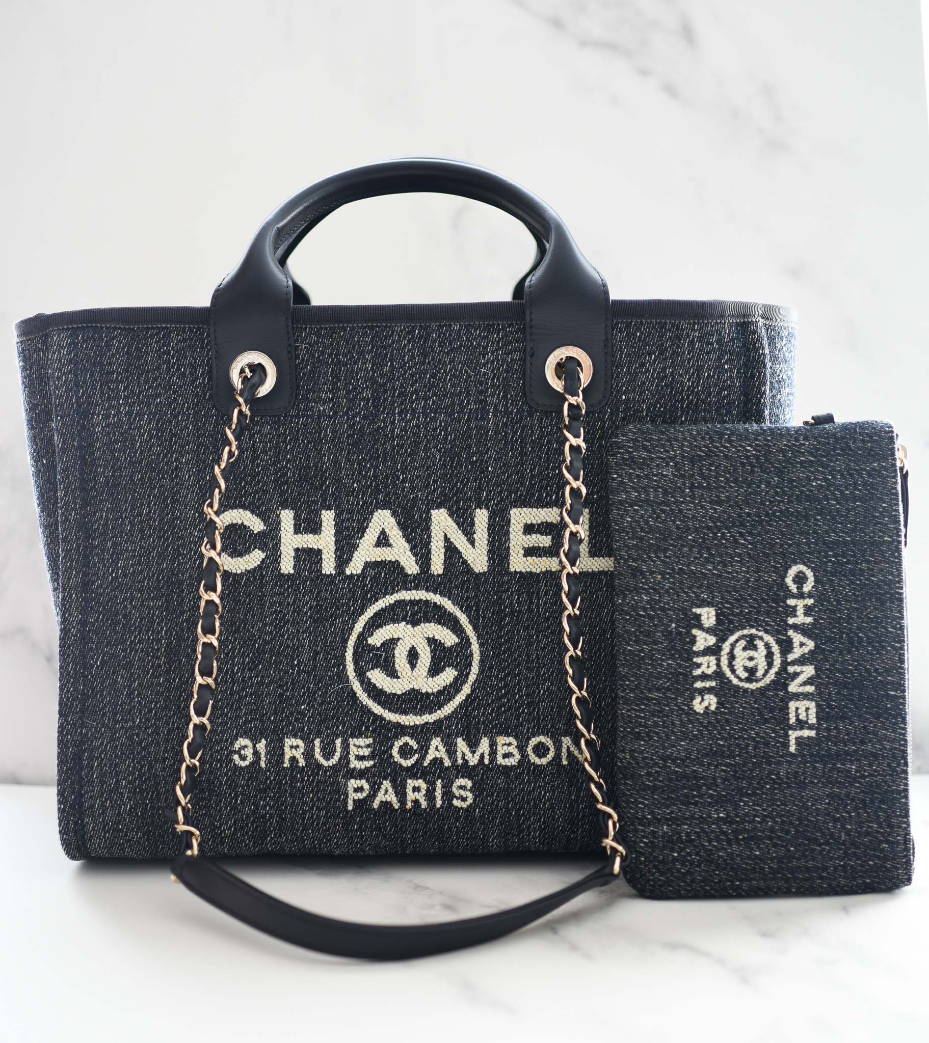 Chanel Deauville Small with Handles and Pouch, Dark Blue Denim with Gold  Hardware, New in Dustbag GA006 - Julia Rose Boston