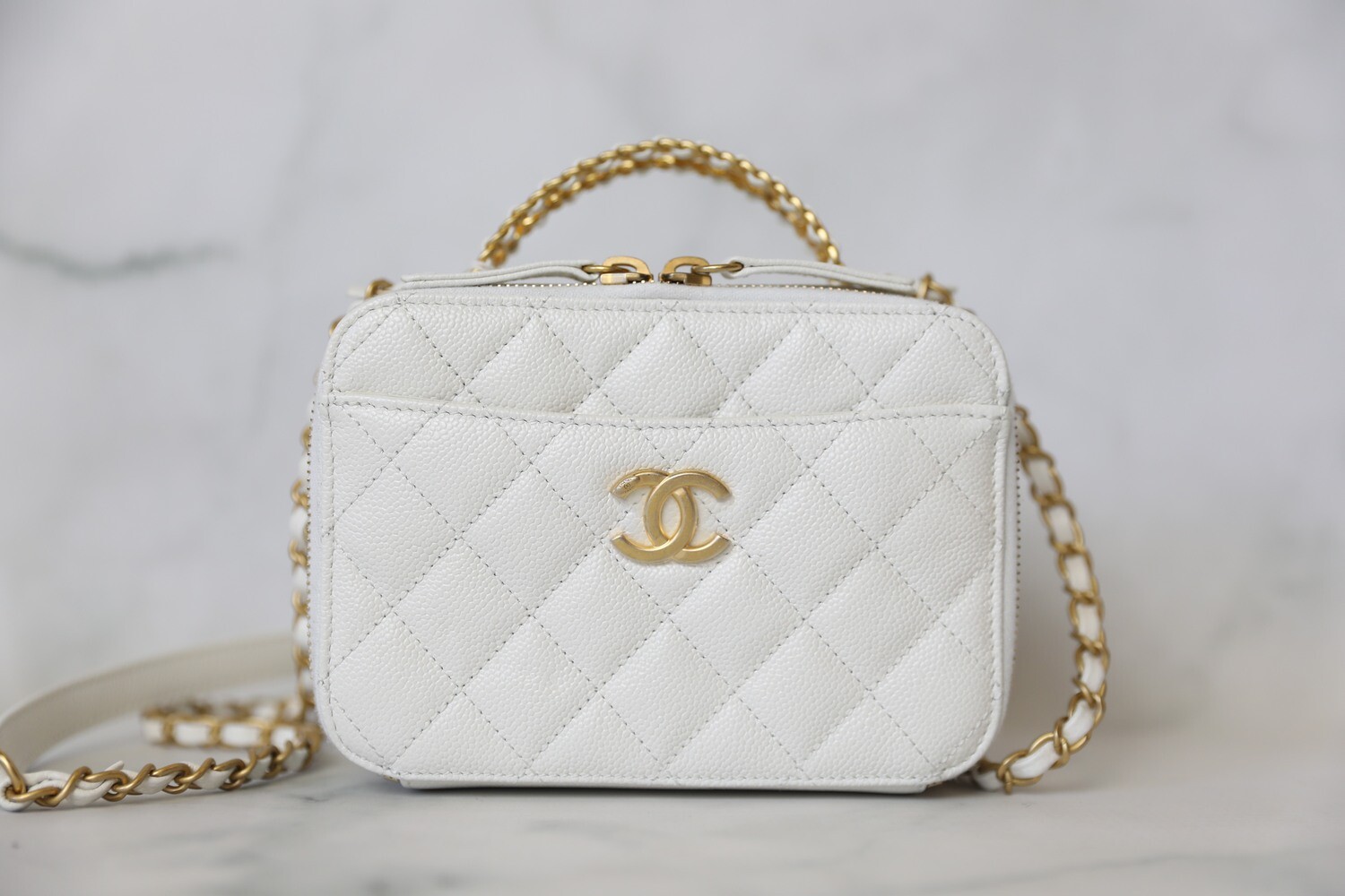 Chanel Pick Me Up Vanity Case Small, White Caviar with Gold