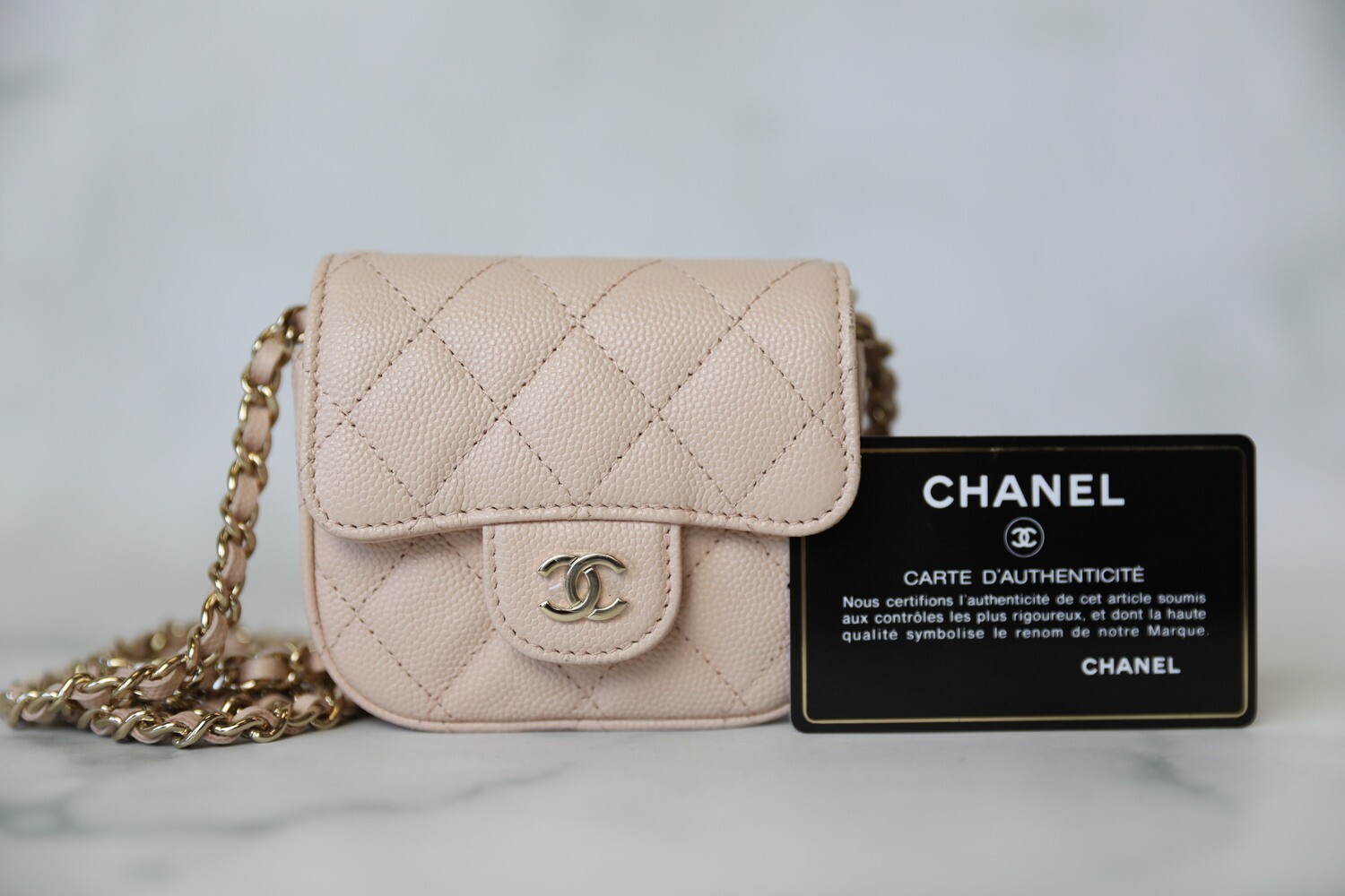 Chanel Clutch with Chain, Beige Caviar with Gold Hardware