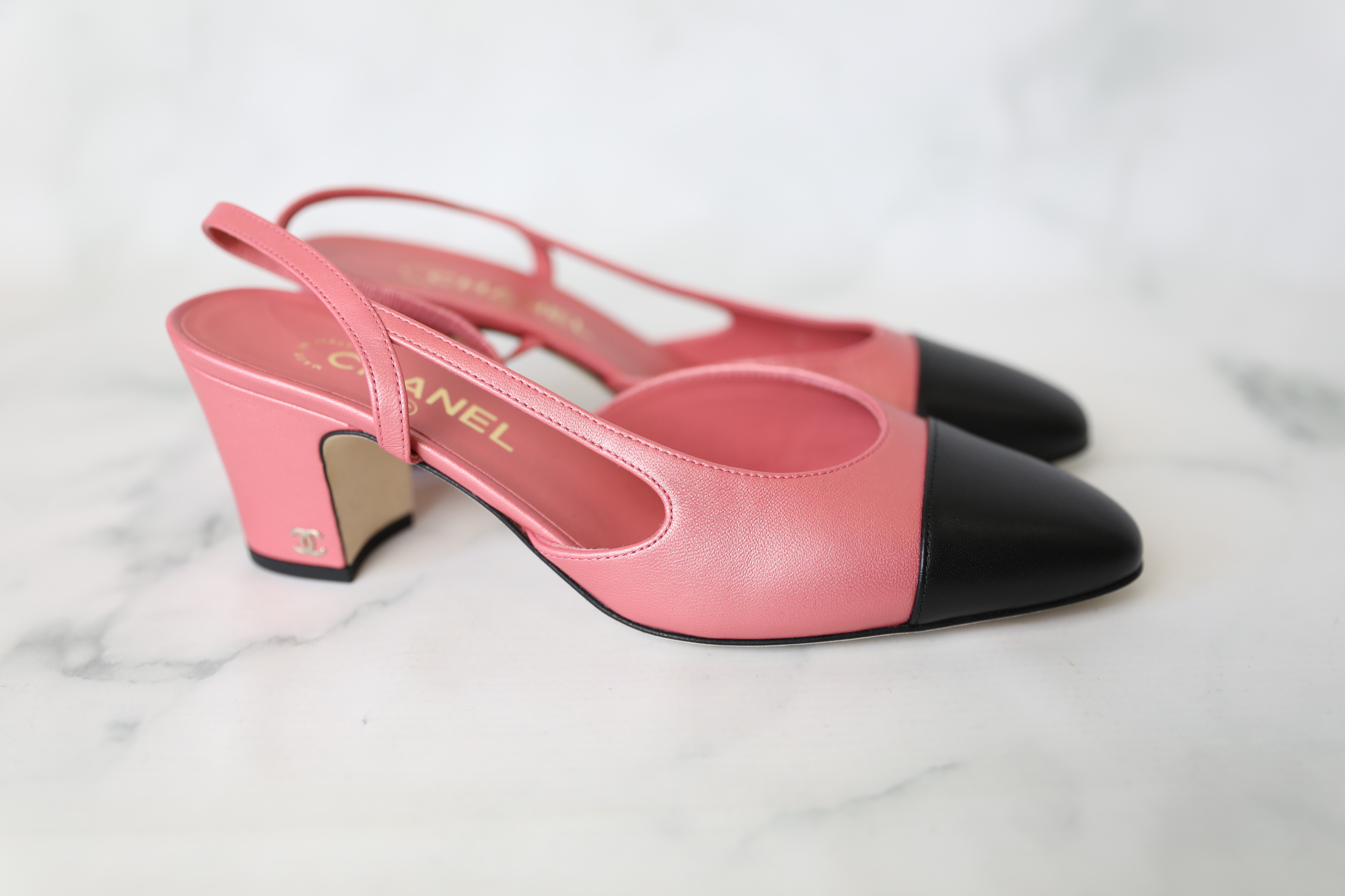 Chanel Slingback Pumps, Mid Heel, Pink and Black. Size 39.5, New in Dustbag  WA001 - Julia Rose Boston