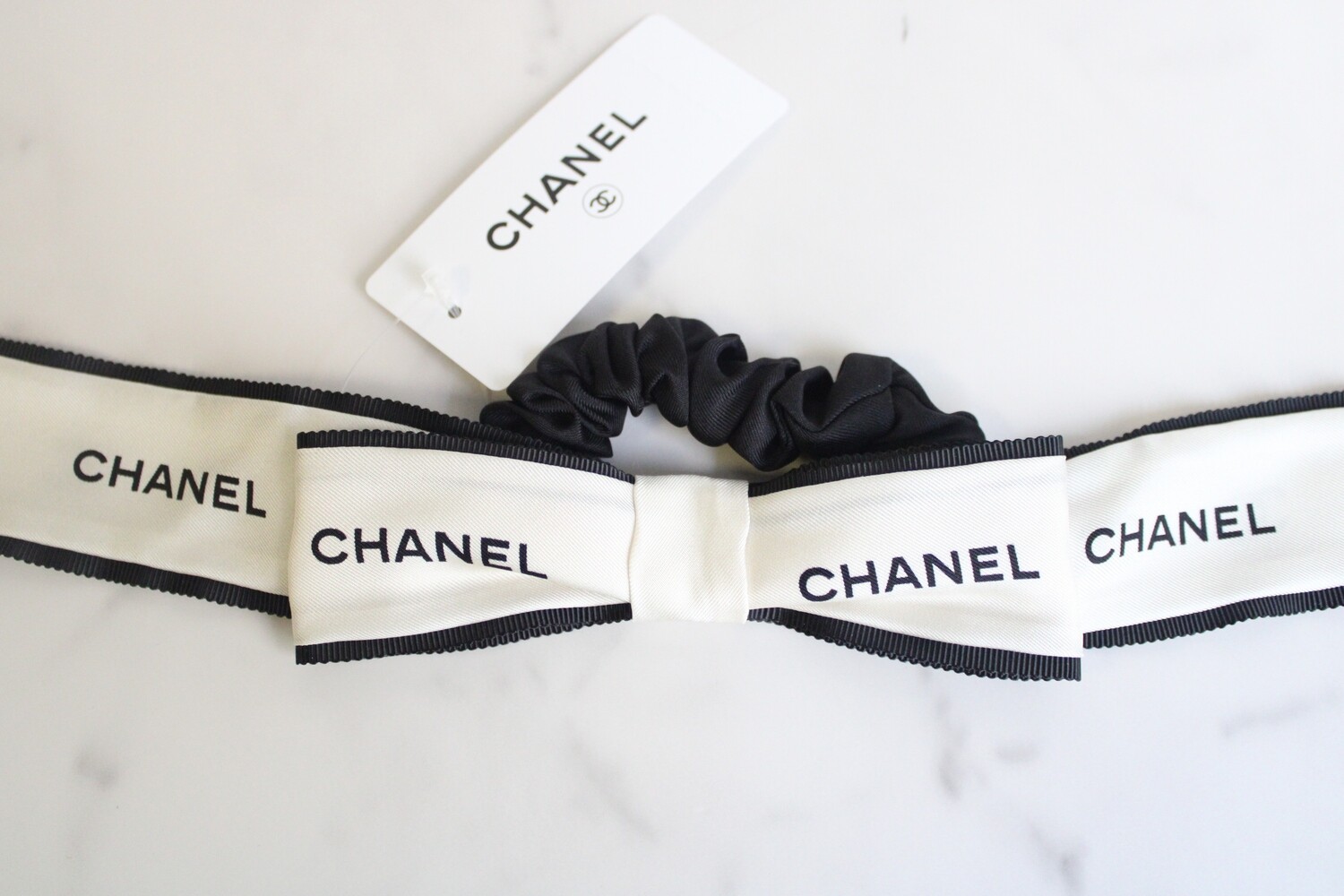 Chanel Hair Tie, 22A White and Black, New in Box
