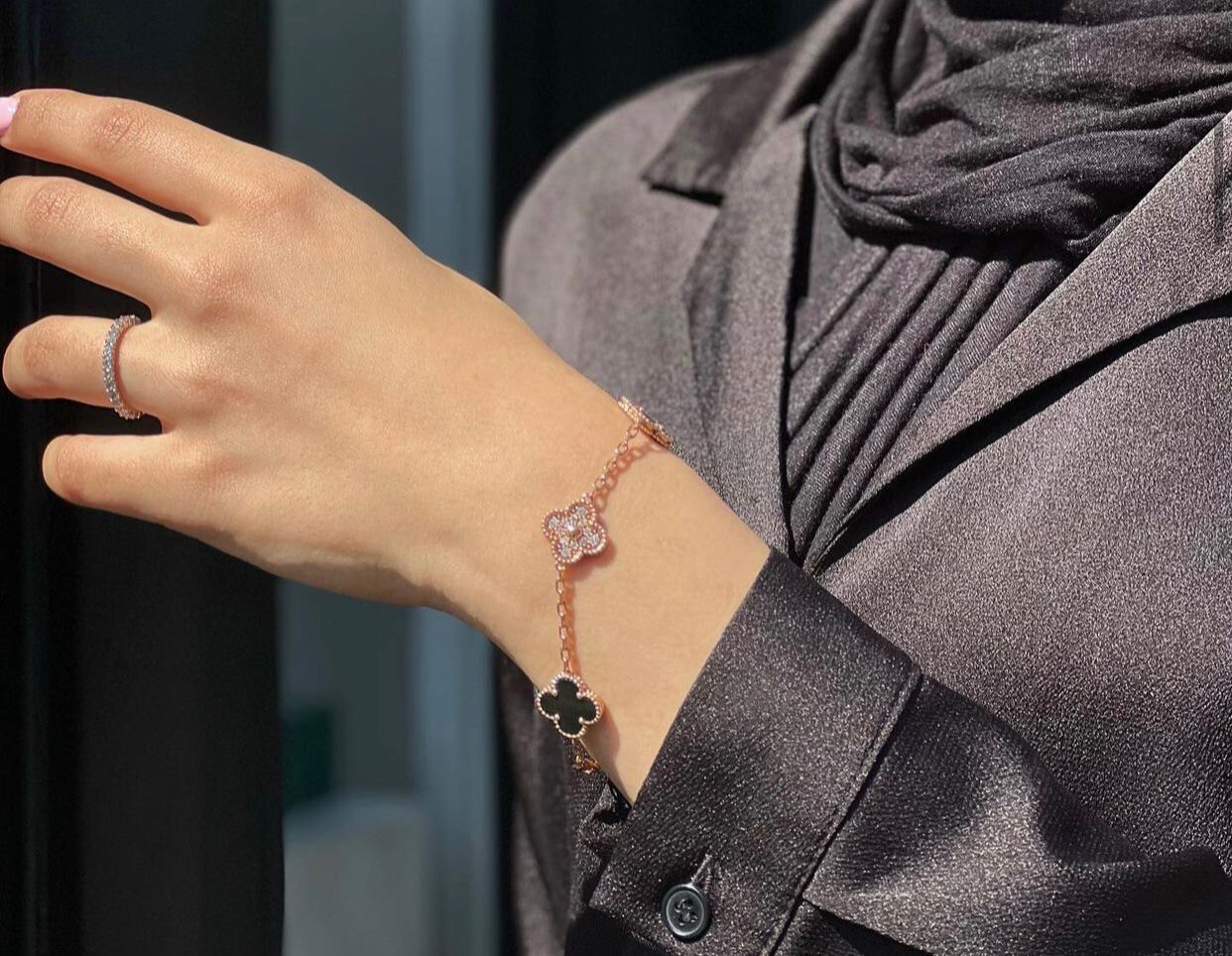 Van Clef And Arpels, Vintage Alhambra bracelet, 5 motifs, Rose gold, Diamond, Mother-of-pearl, Preowned (No Papers), Ships From London 