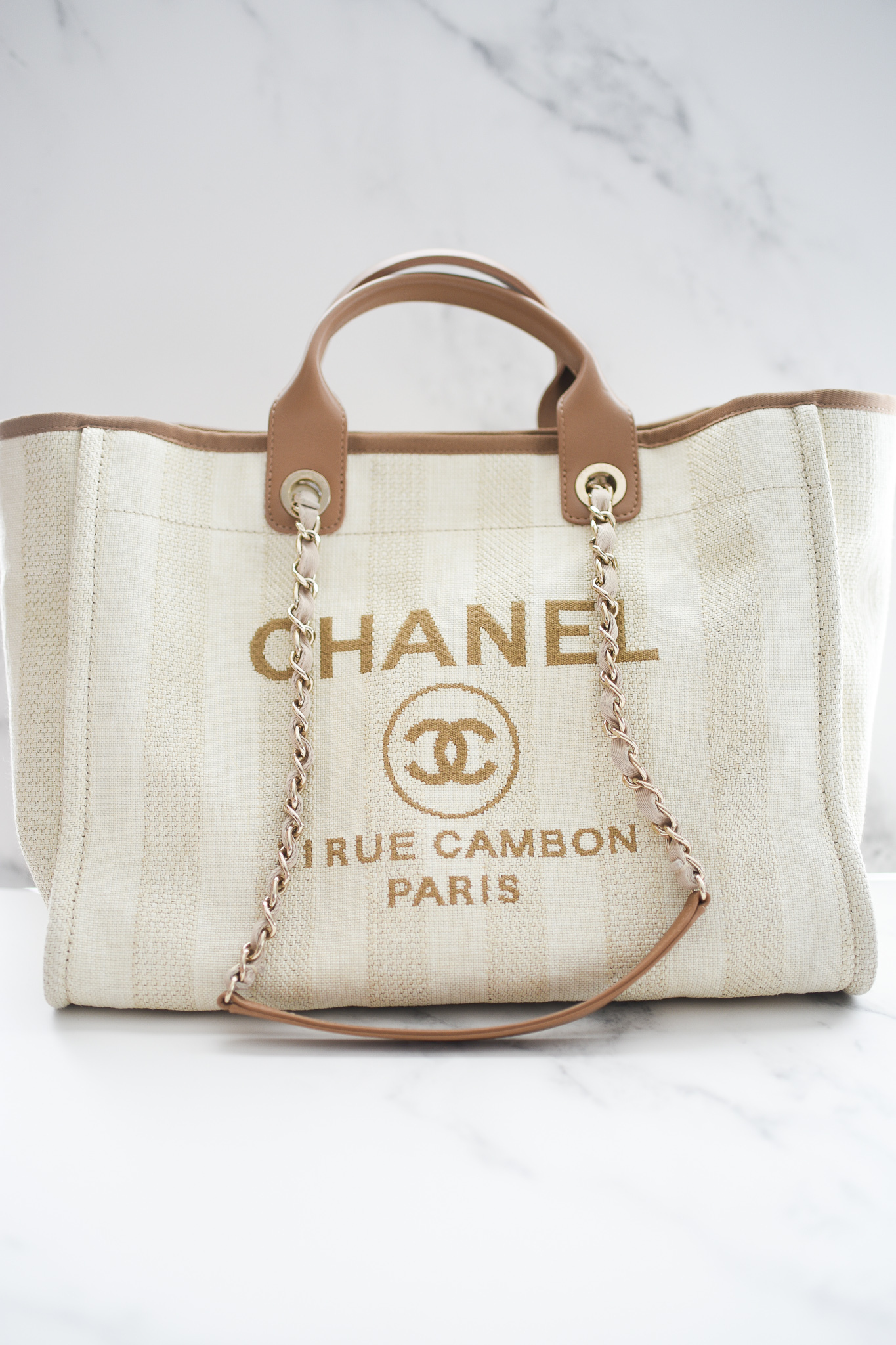 Chanel 22C Beige Deauville Large Shopping 2 Way Tote Bag