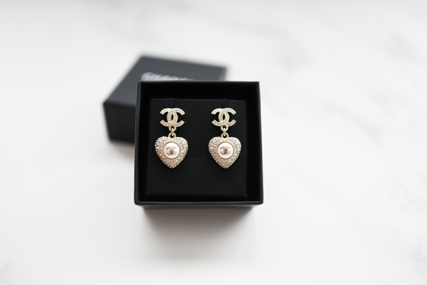 CHANEL Pearl Crystal CC Drop Earrings Gold  White gold pearl earrings,  Black crystal earrings, Gold drop earrings