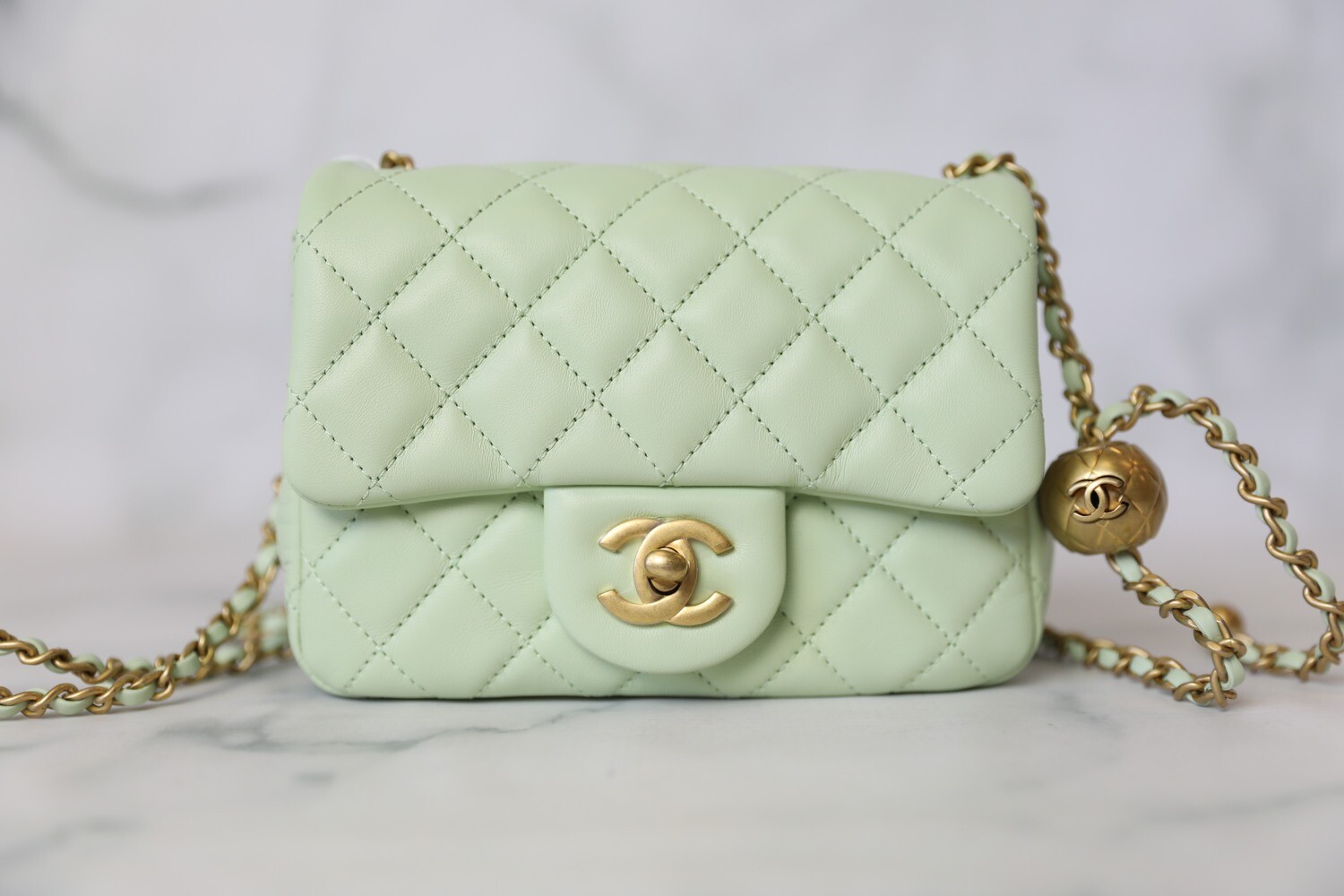 Chanel Coco Pearl Crush Square Mini, Green Lambskin with Gold Hardware, New  in Box WA001