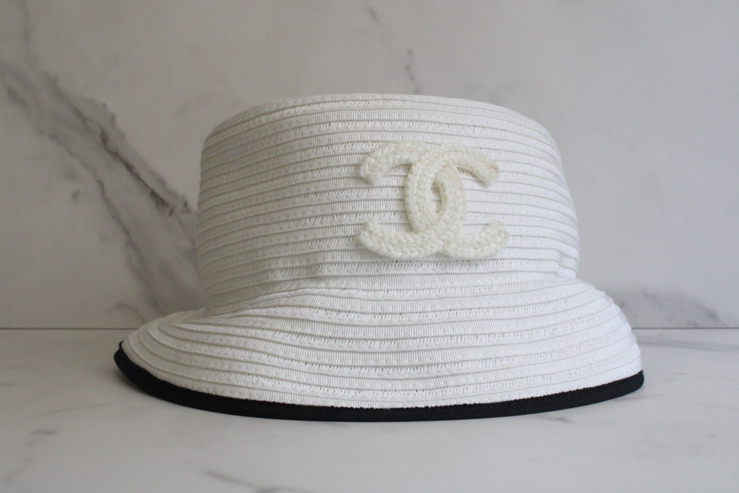 * BOSTON Chanel Hat, White Raffia, Small, New