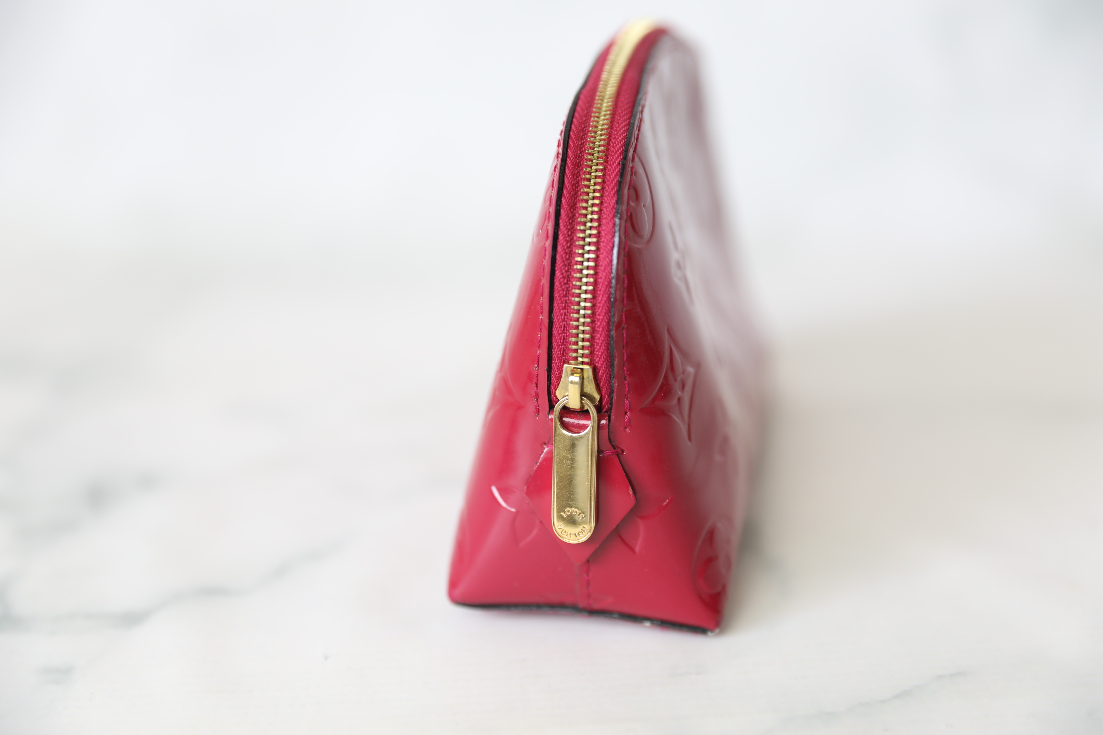 Louis Vuitton Vernis Pouch Vanity Bag Cosmetic Makeup Red 17x12x6cm F/S