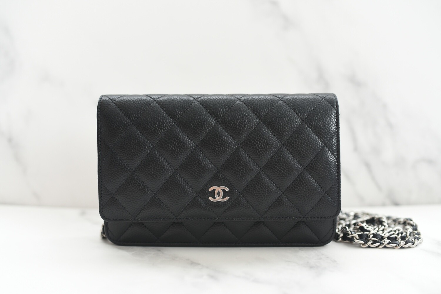 Chanel Classic Wallet on Chain, Black Caviar with Silver Hardware