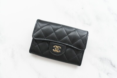 Chanel SLG Snap Card Holder, Black Caviar Leather with Gold Hardware, New in Box