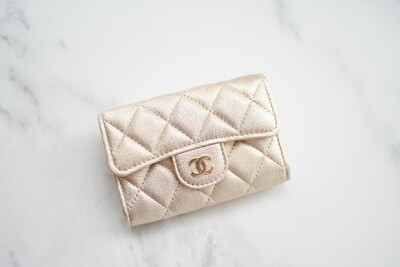 Chanel SLG Snap Card Holder, Gold Leather with Gold Hardware, New in Box GA001