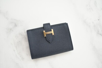 Hermes SLG Bearn Card Holder, Bleu Indigo Epsom Leather with Gold Hardware, New in Box GA001