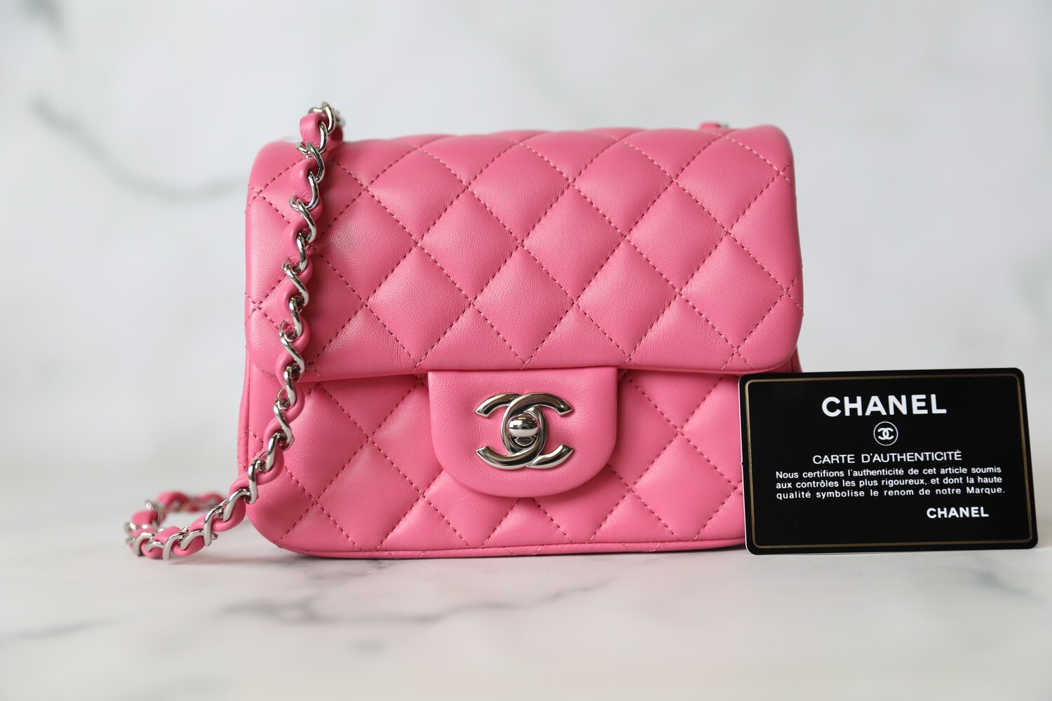 chanel pink square mini