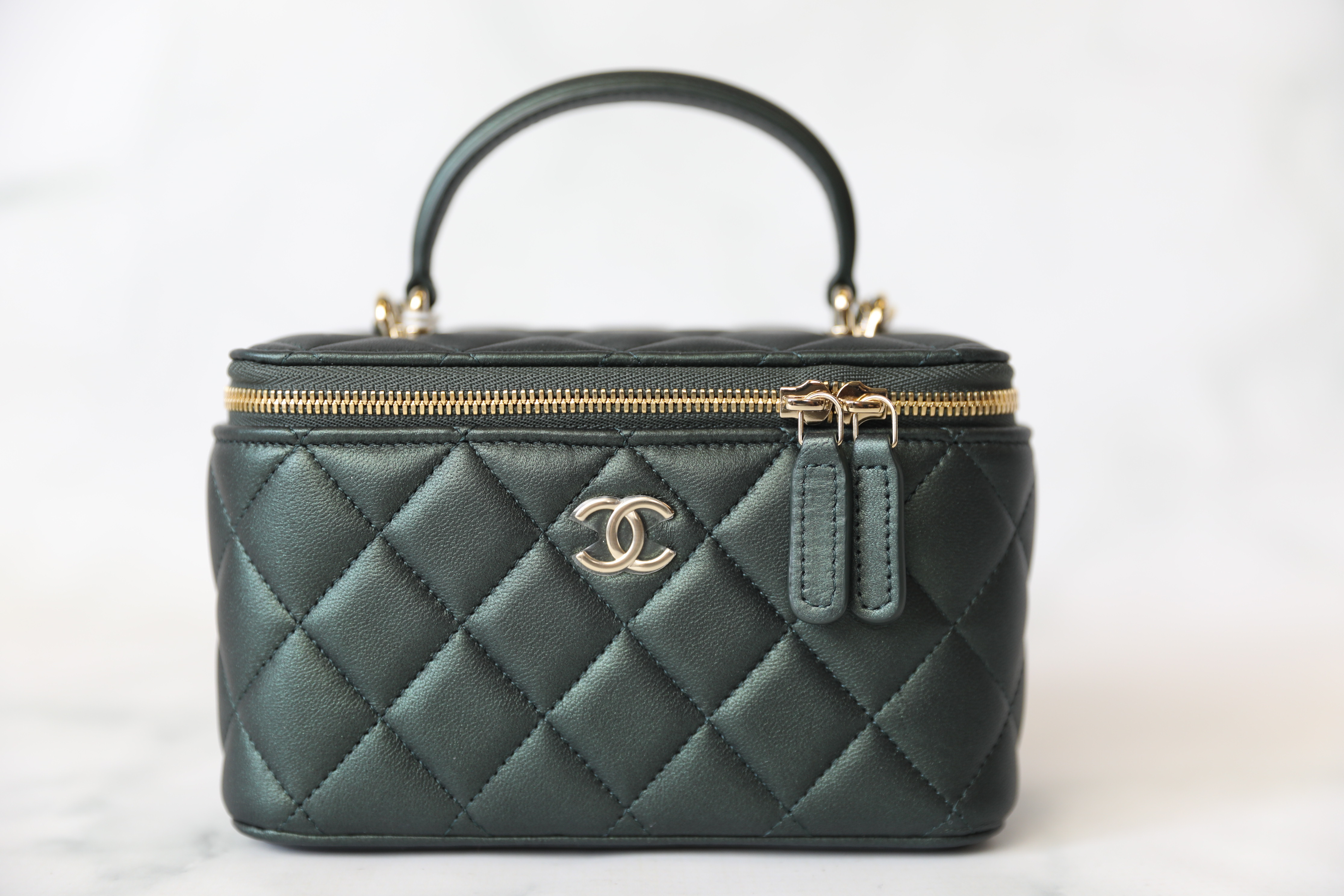Chanel Top Handle Vanity with Chain, 22A Dark Green Lambskin with Gold  Hardware, New in Box WA001