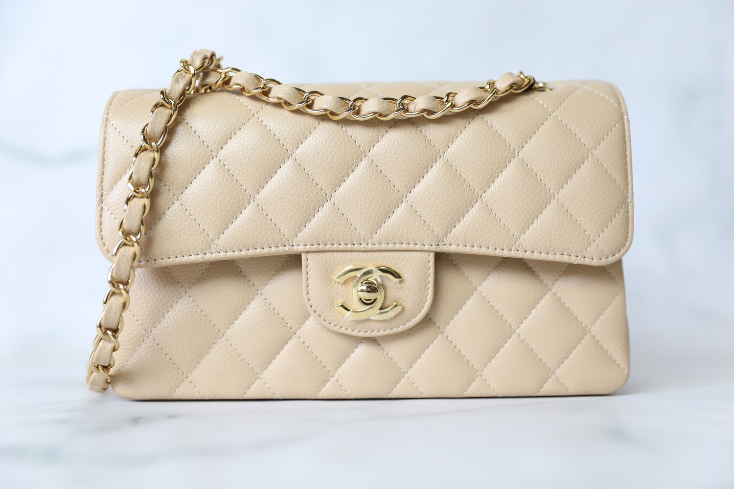 Chanel Classic Small Double Flap, Beige Caviar Leather with Gold Hardware,  New in Box WA001