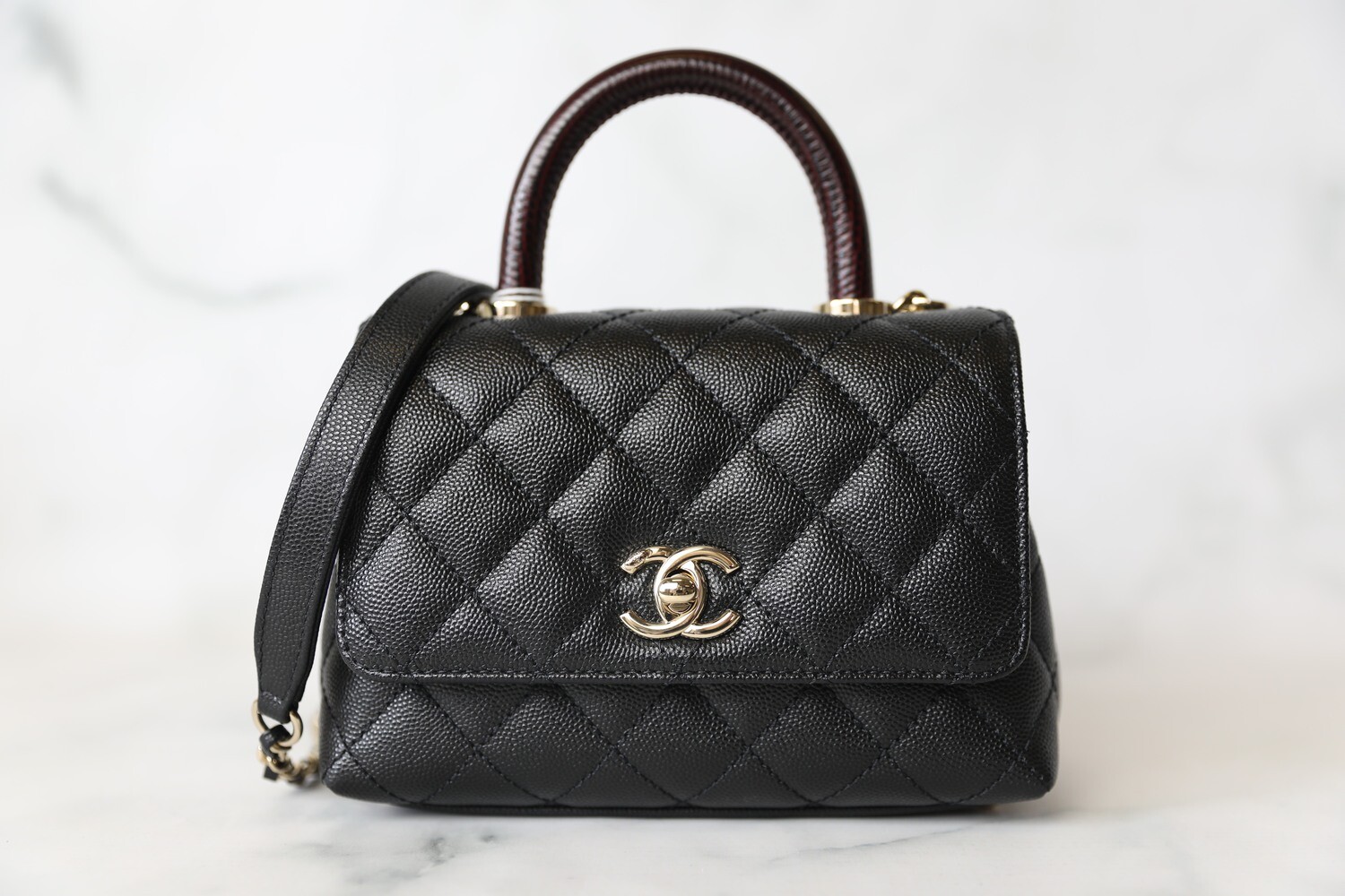 Chanel Coco Handle Extra Mini, Black Caviar with Burgundy Handle, New in Box WA001