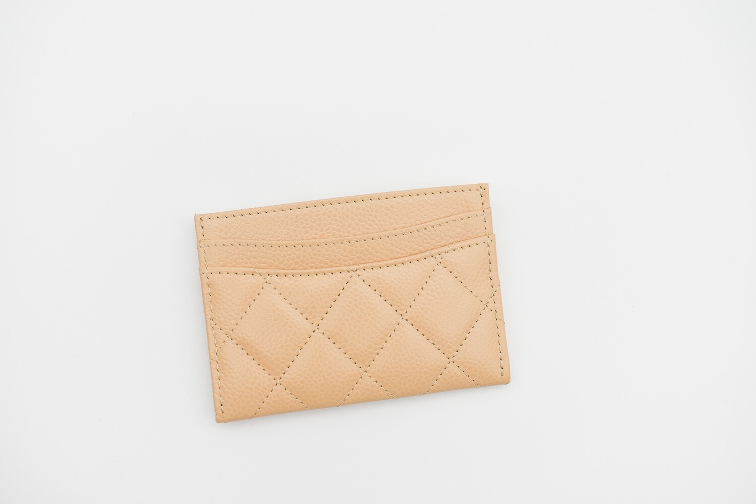 Chanel Classic Flat Card Holder, Beige Caviar Leather with Chanel Classic Flat Card Holder, Beige Caviar Leather with