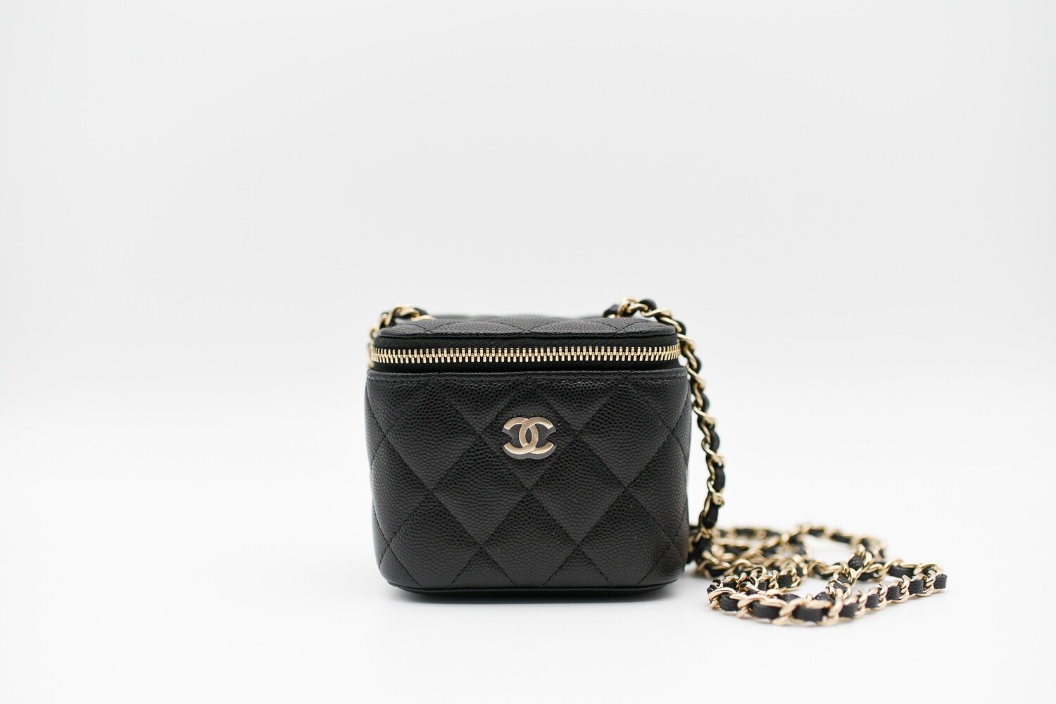 Chanel SLG Square Vanity Mini, Black Caviar Leather, Gold Hardware, New in  Box GA003