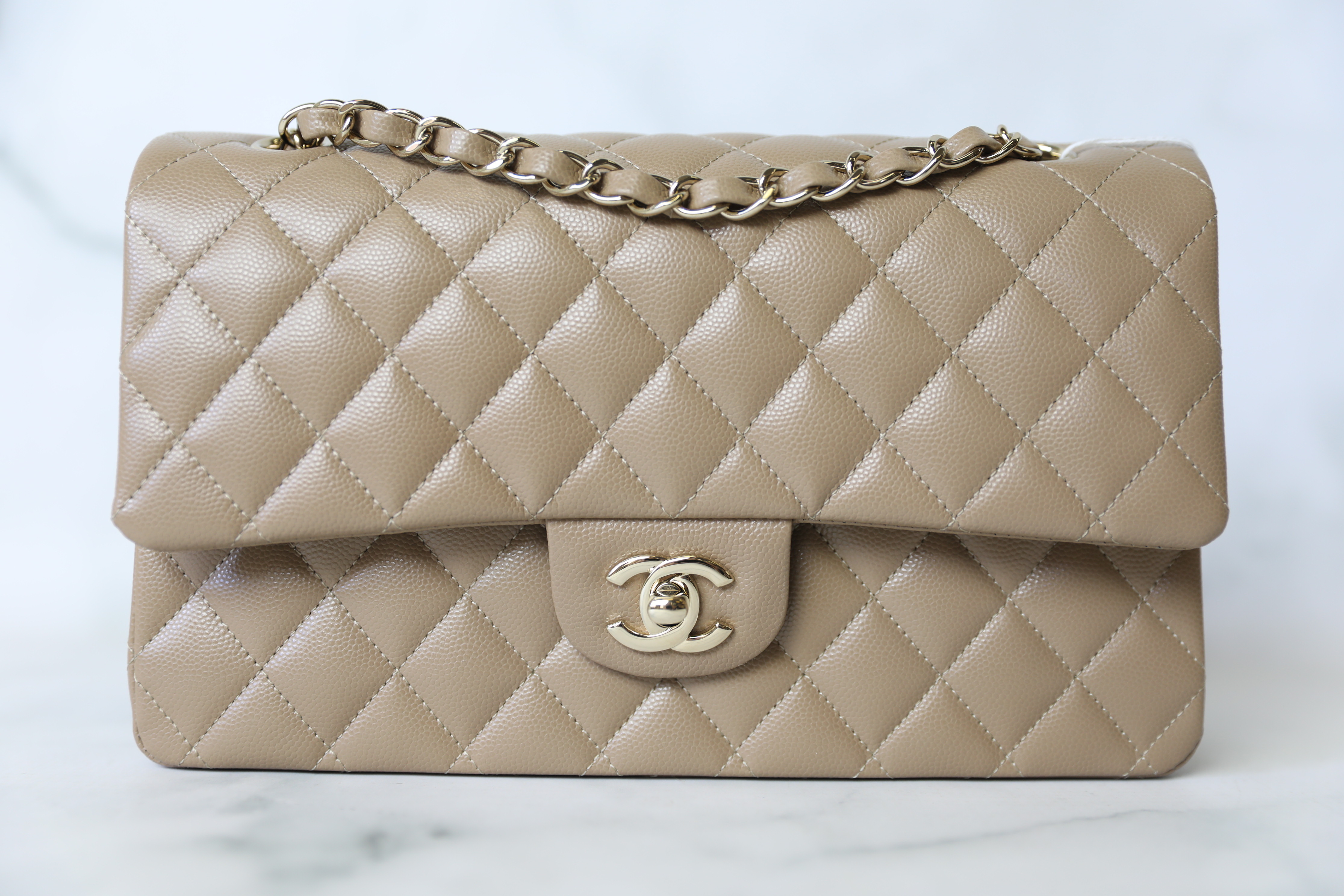 Chanel Classic Medium Double Flap, 22A Dark Beige Caviar Leather with Gold  Hardware, Preowned in Box WA001 - Julia Rose Boston