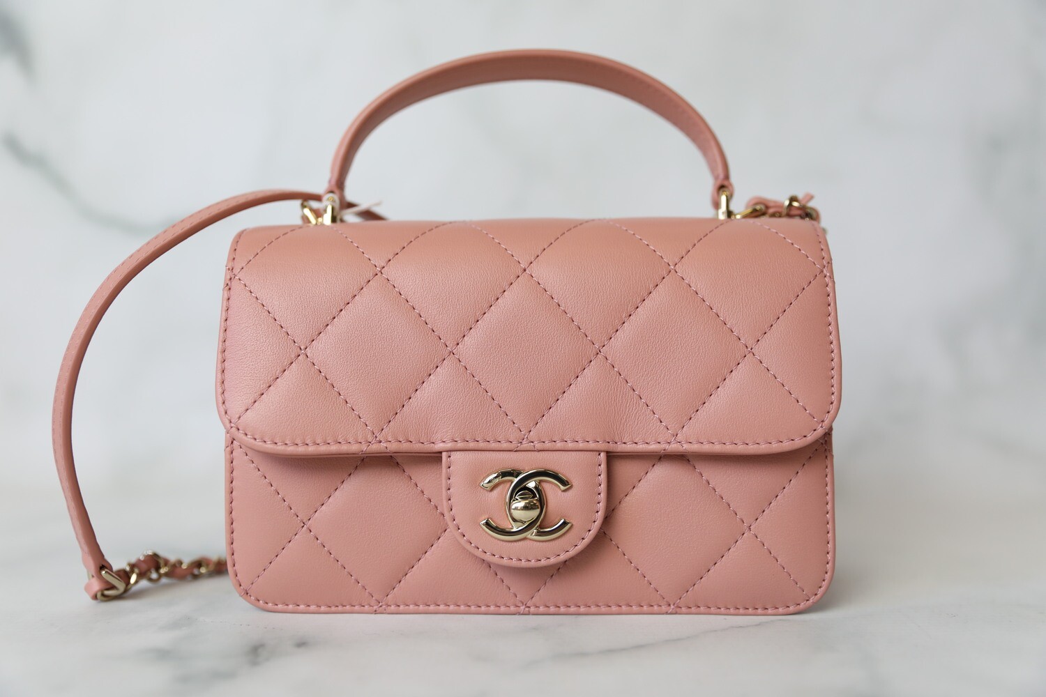 Chanel Coco Lady Top Handle Flap Small, Pink Calfskin with Gold Hardware,  Preowned in Box WA001