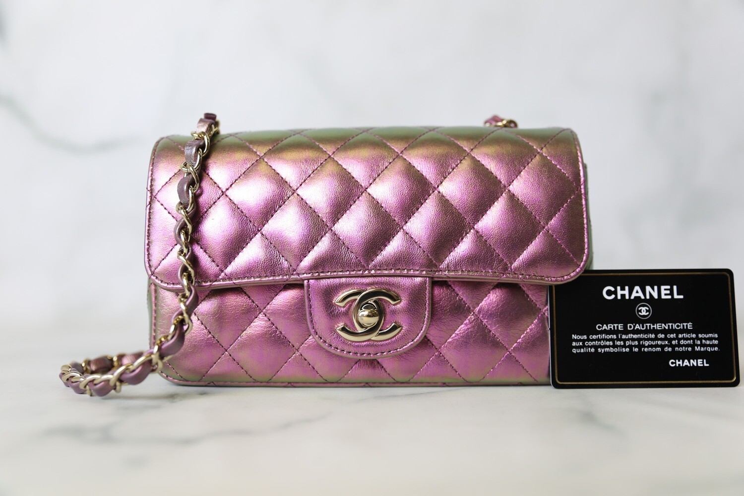 Chanel Classic Mini Square, Pink Calfskin with Gold Hardware, New in Box  WA001