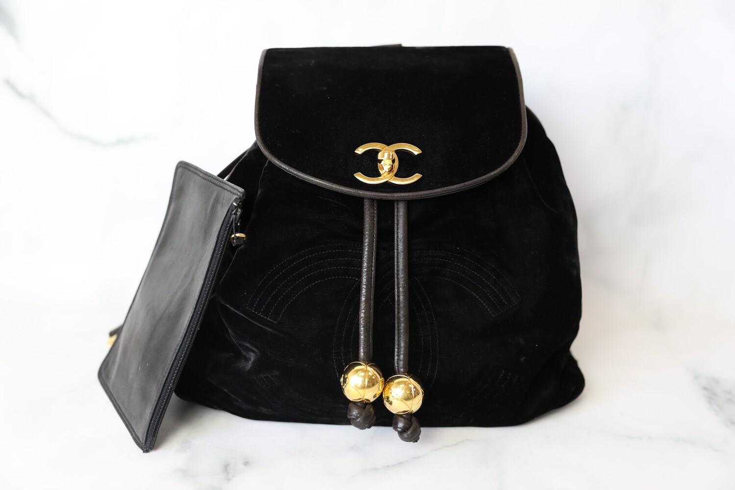 Chanel Vintage Backpack, Black Velvet with Gold Hardware, Preowned No  Dustbag WA001