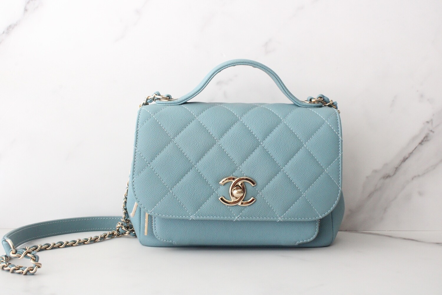 Chanel Business Affinity, Blue Caviar Leather with Gold Hardware, Preowned in Box