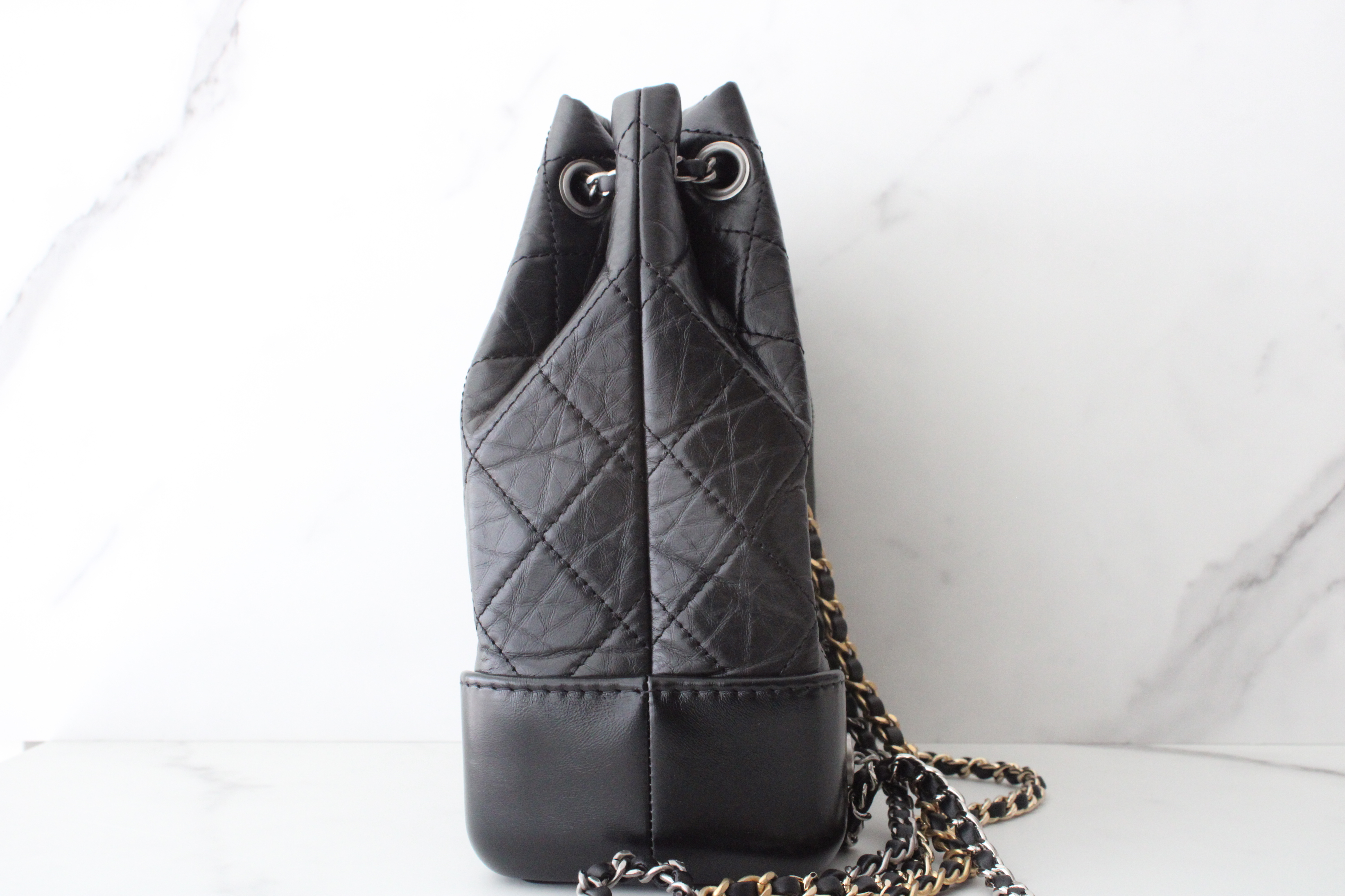 Yves Saint Laurent Black Chevron Quilted Leather Monogram Tote Bag