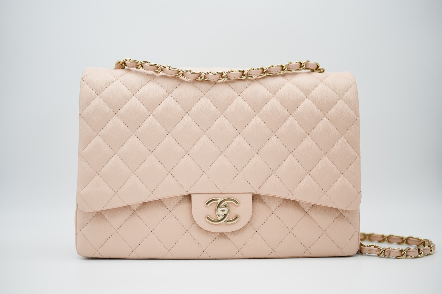 Chanel Classic Maxi Double Flap, 22C Light Beige Caviar with Gold Hardware,  New in Box GA001