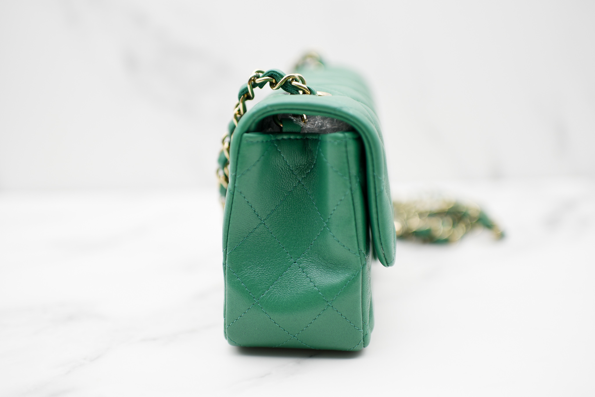 Chanel Mini Rectangle, Green Lambskin Leather, Gold Hardware, Preowned In  Box GA002
