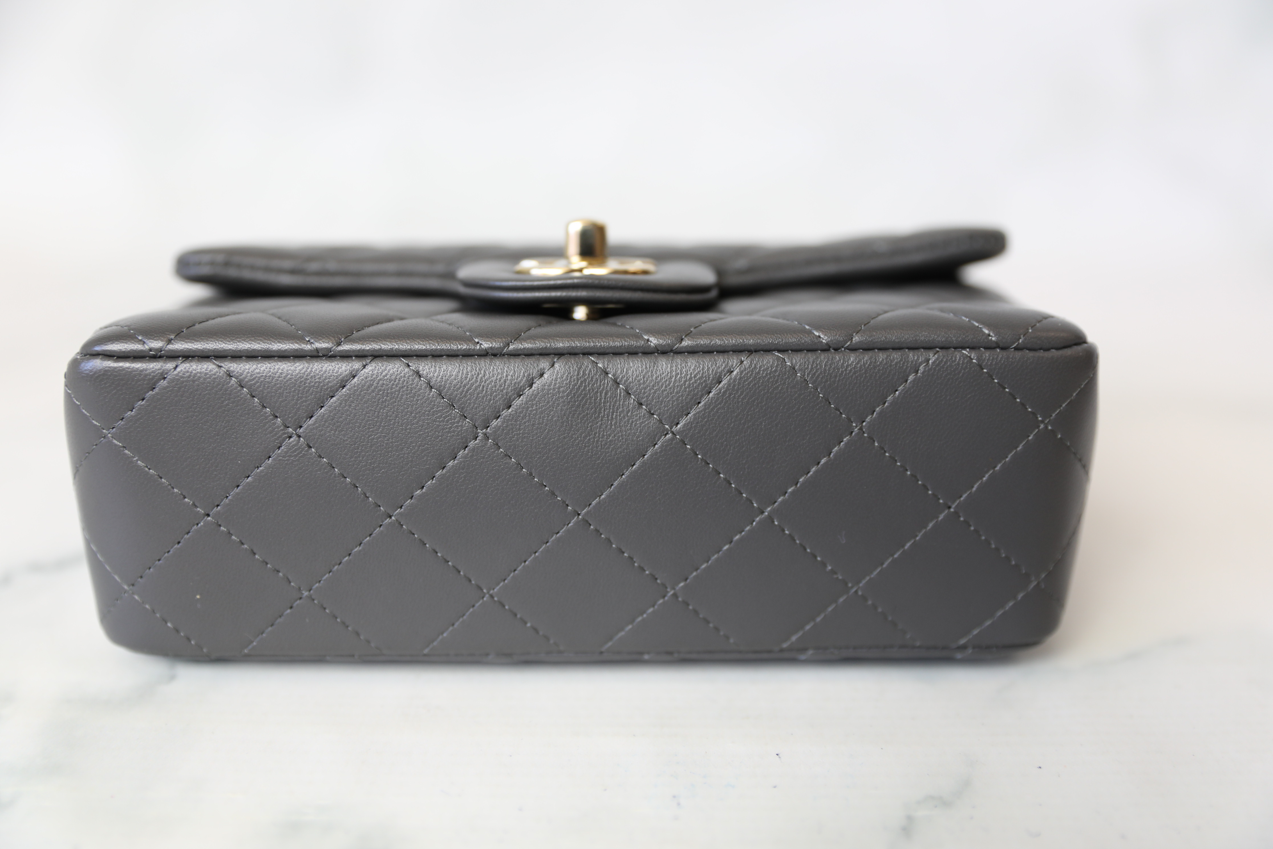 Chanel Classic Mini Rectangular, Grey Lambskin with Gold Hardware, Preowned  in Box WA001